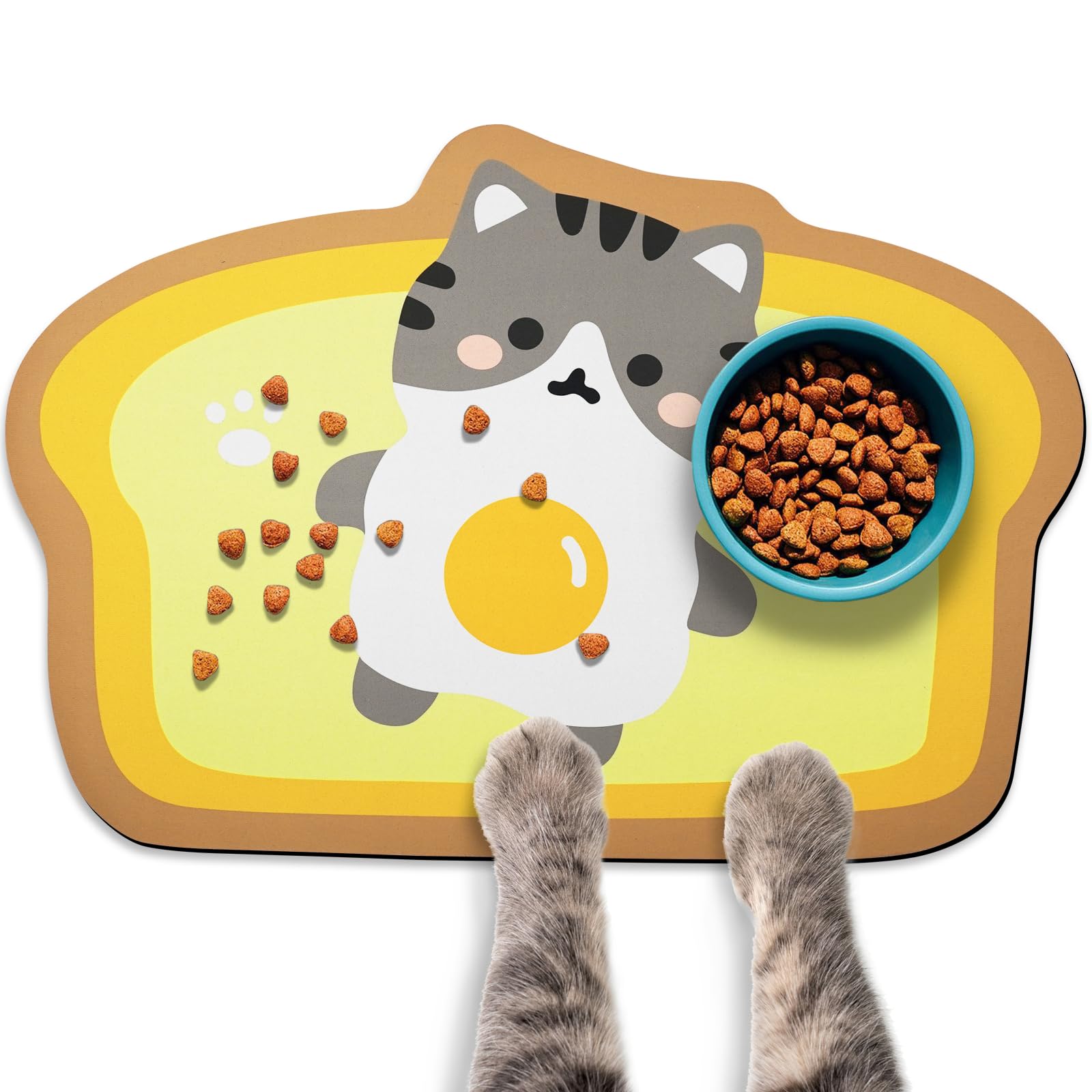 Zoeeya Cat Food Mats for Floor, Cat Water Bowl Mats Pet Feeding Absorbent Mat Cat Placemats for Food and Water Yellow Small 17.7
