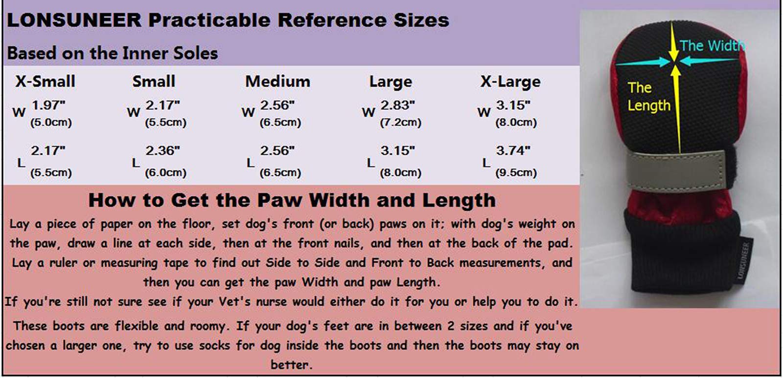 LONSUNEER Dog Boots - Waterproof & Nonslip - Soft Sole - Size Small - Red - Set of 4
