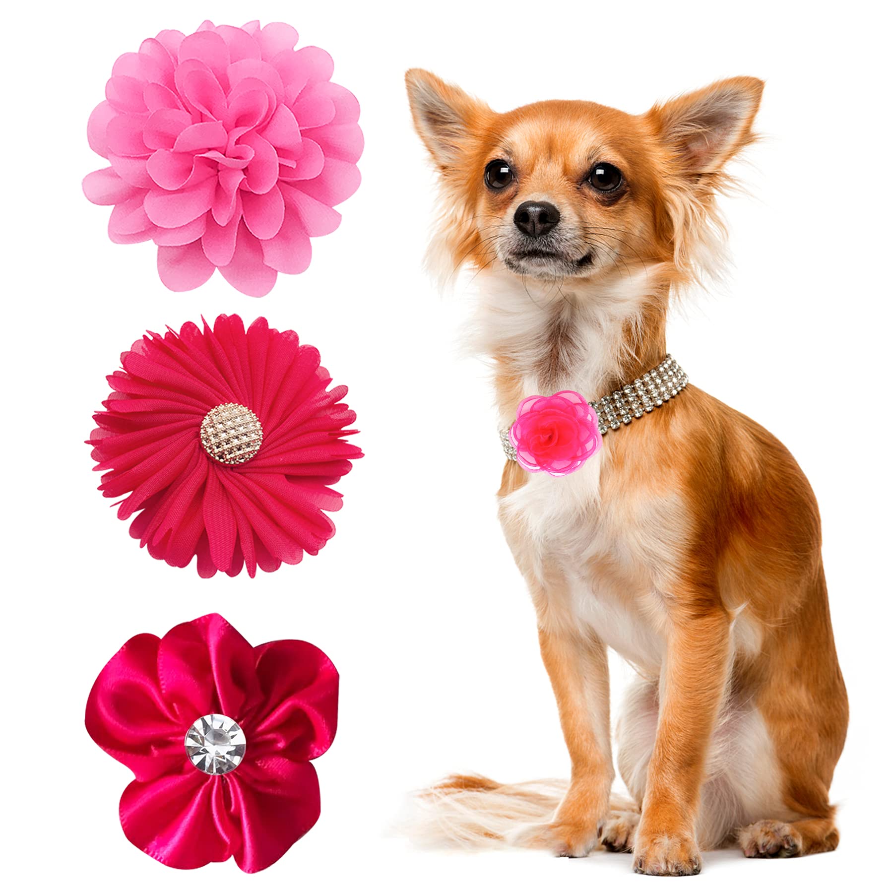 Pet Show 12Pcs Rose Pink Dog Collar Bows And Flowers Attachment For Girls Puppies Cats Female Small Medium Dogs Collars Embellishment Decor For Wedding Birthday Parties Grooming Pet Collar Accessories