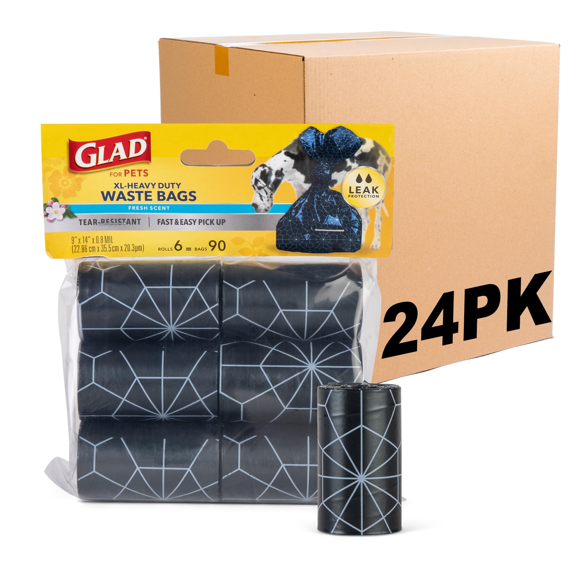 Glad For Pets Extra Large Tropical Breeze Scented Dog Waste Bags Refill Rolls | Heavy Duty Poop Bags For Dogs, 2160 Count - Dog Poop Bag Refills, 15 Dog Waste Bags Per Roll