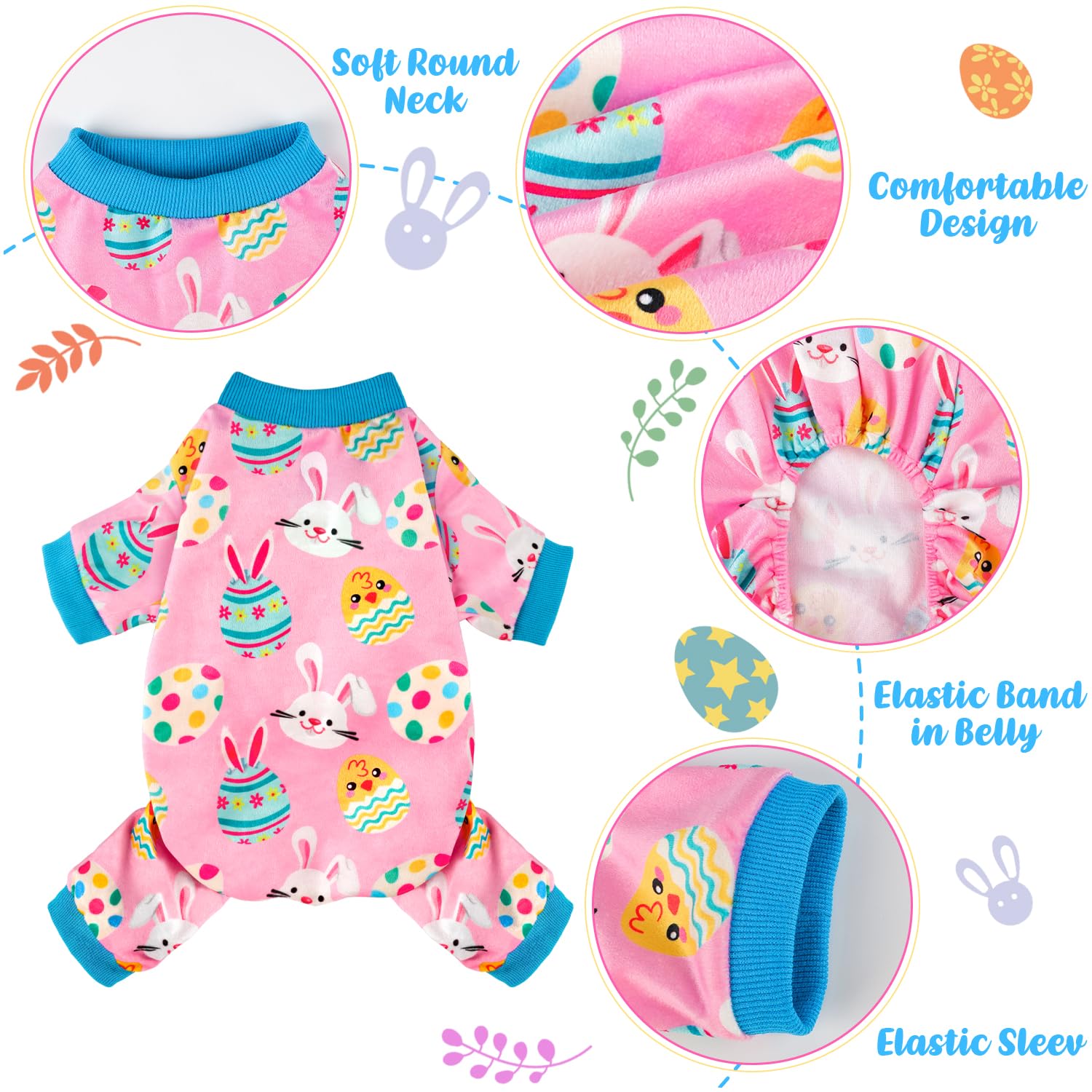Dog Easter Outfit Dog Pajamas Soft Lightweight Velvet Pet Onesie Easter Dogs Clothes For Small Medium Large Pet Dogs Cats