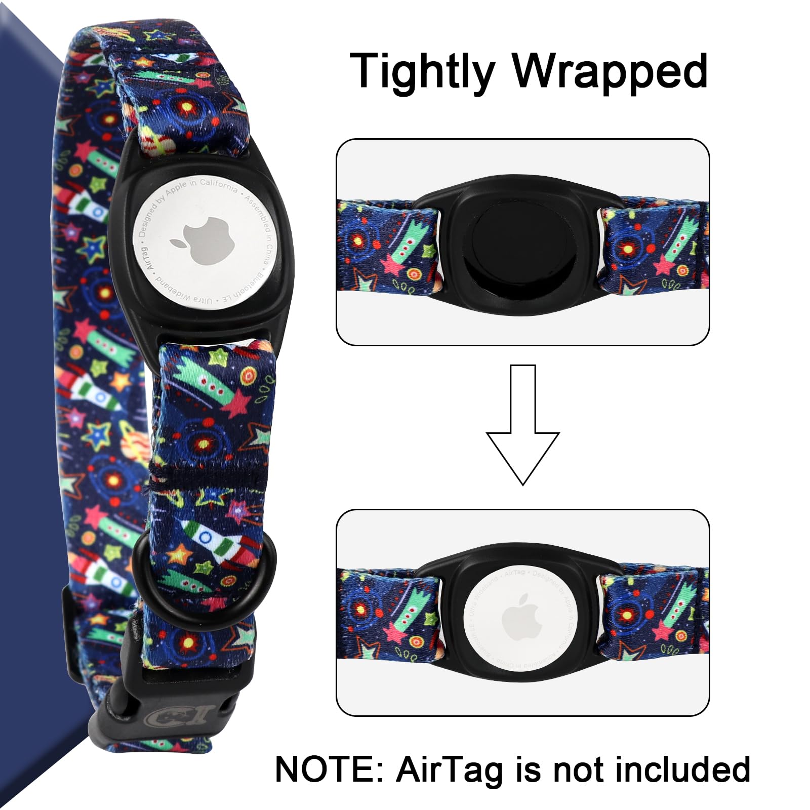 Mr.Chubbyface Spring Summer Dog Collar With Apple Airtag Holder Universe Dog Collar For Small Medium Large Boy Girl Dogs