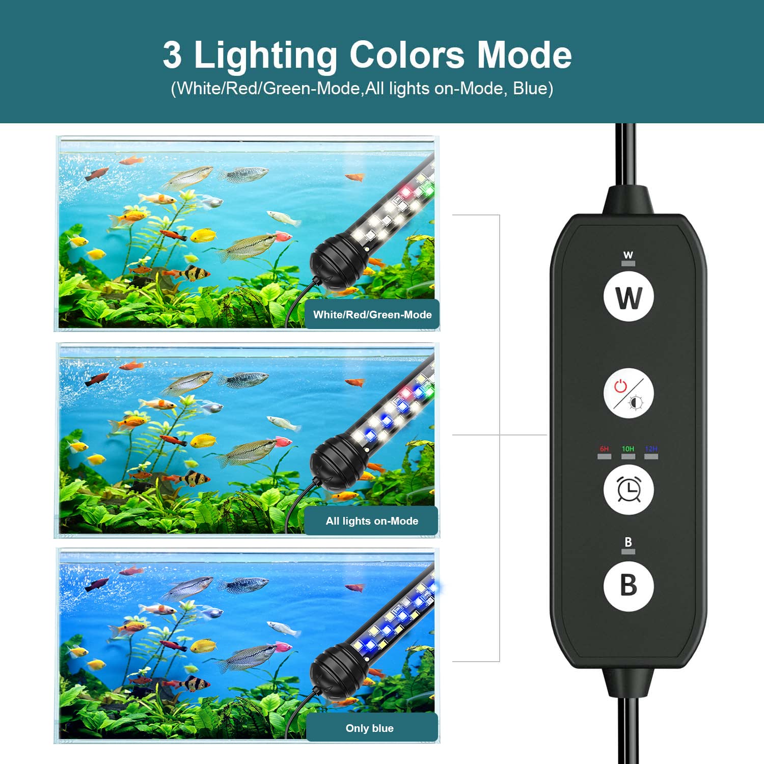 Seaoura Led Aquarium Light With Timer, Submersible Aquarium Lights For Fish Tank, Fish Tank Light With Auto On/Off, 3 Lighting Modes, Adjustable Brightness (11 Inch For 12-23Inch Planted Tank), 7W