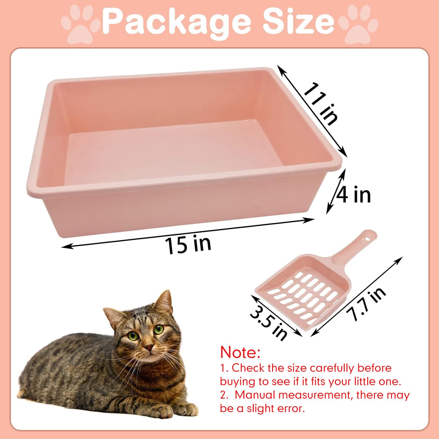 Kathson 4Pcs Medium Open Cat Litter Box With Scoop, Durable Non-Stick Plastic Litter Pan For Cats, Puppies, Bunnies, And Small A