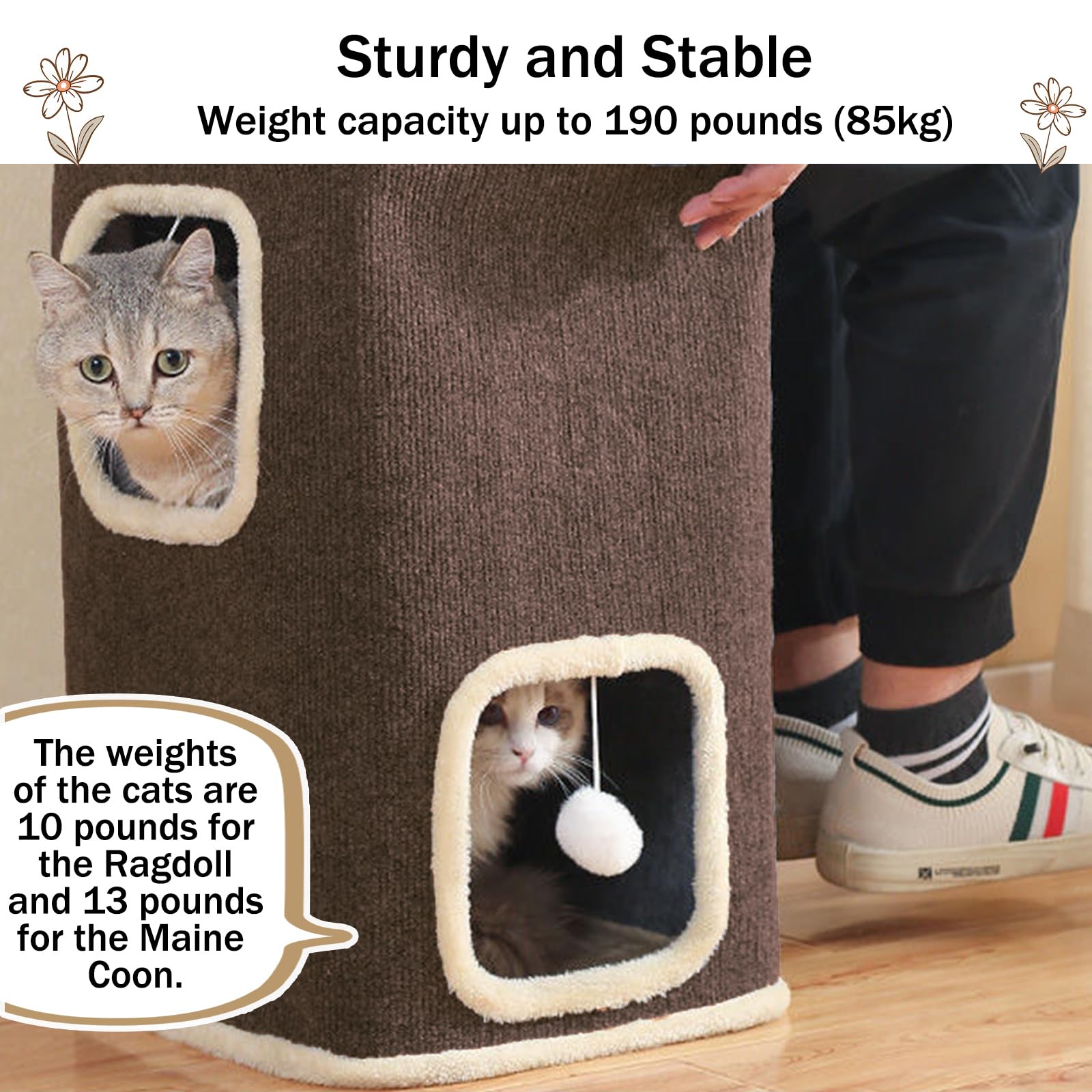 Pempet Cat House For Indoor Cats Beds, Multi-Level Cat Condo Foldable Cat Cave (3-Level)