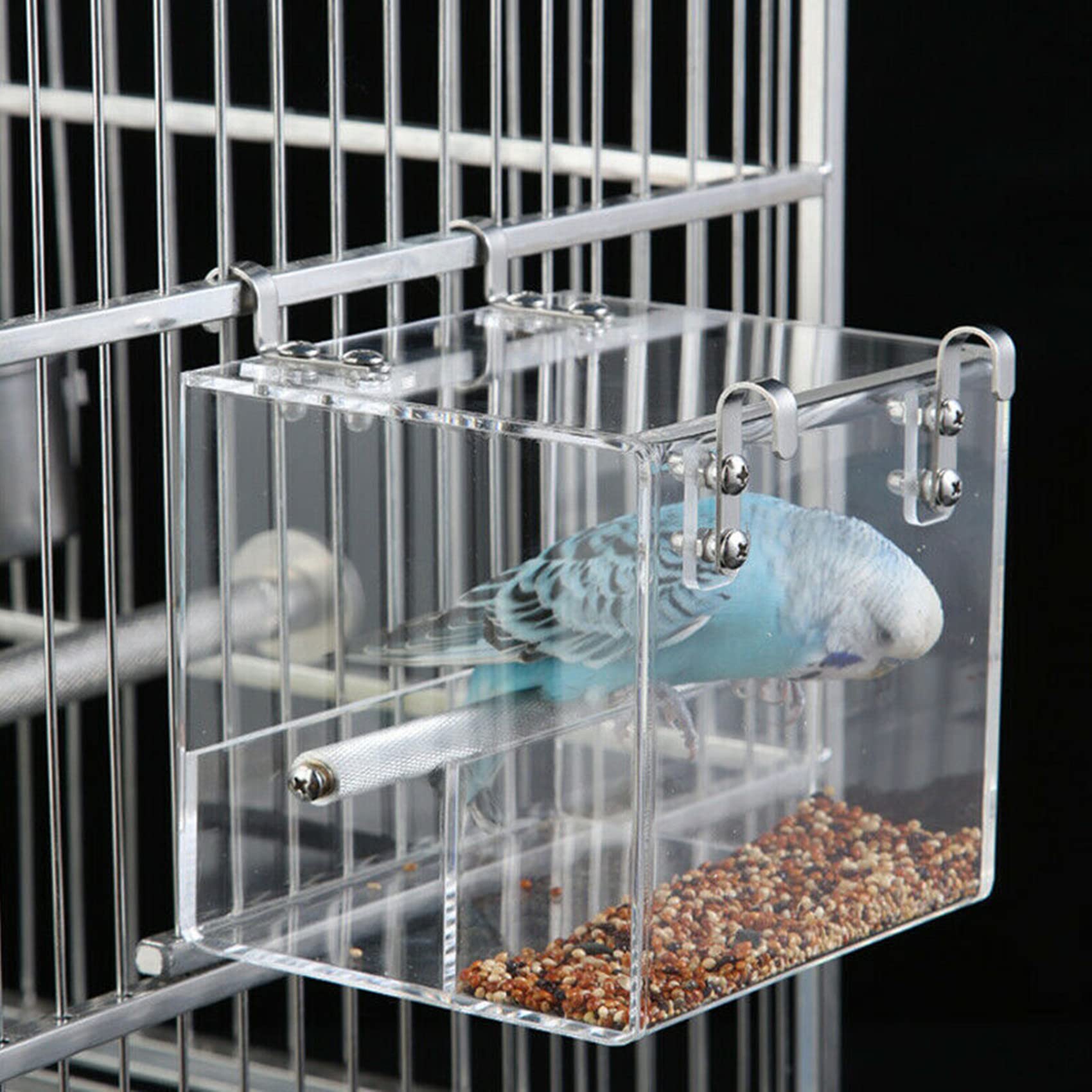 Automatic Bird Feeder No Mess Bird Cage Pet Feeder Seed Food Container for Parakeet Canary Cockatiel Parrot Finch Canary Acrylic