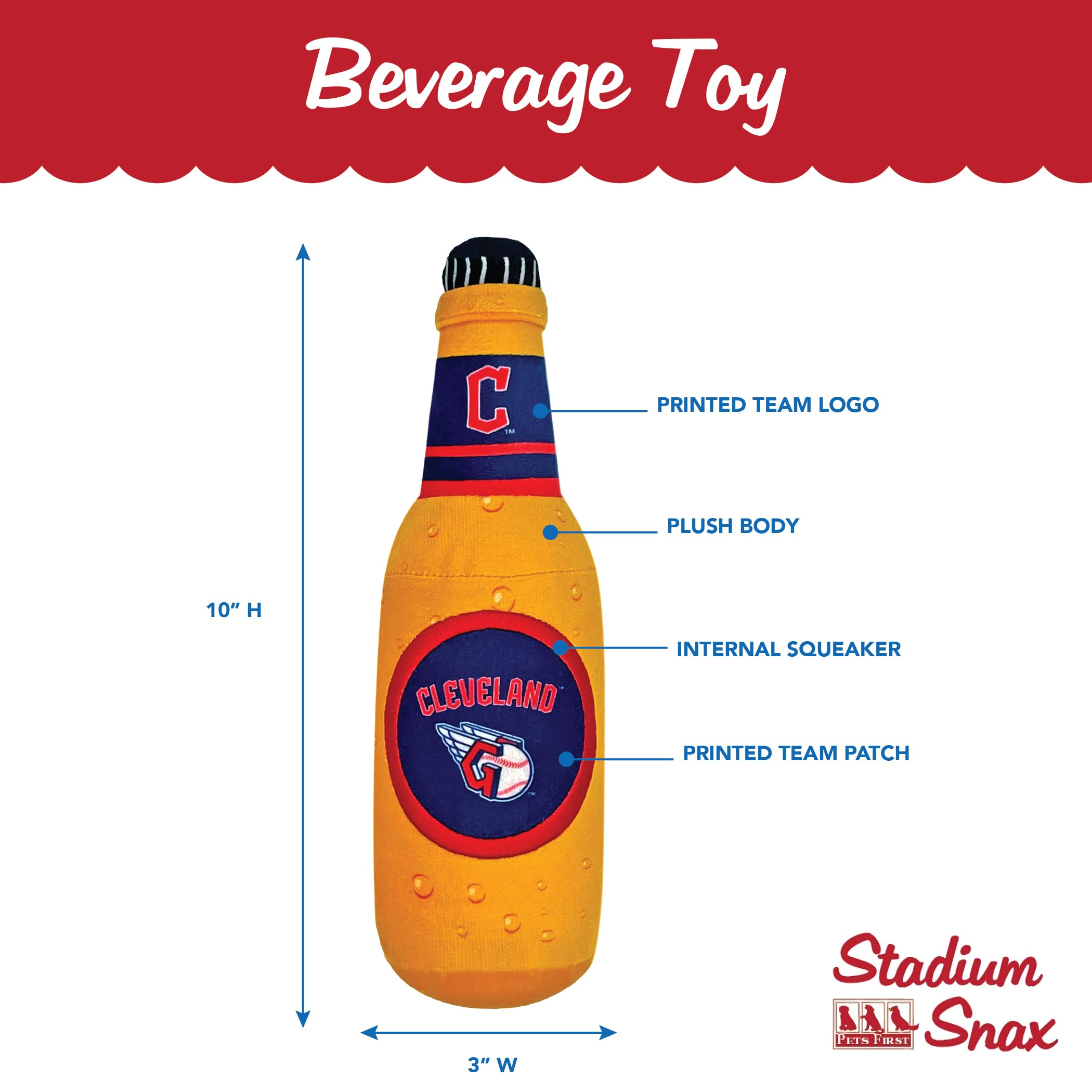 Pets First Mlb Cleveland Guardians Stadium Beer Bottle Plush Dog Toy-Cutest Plush Toy For Dogs & Cats With Inner Squeaker & Prem