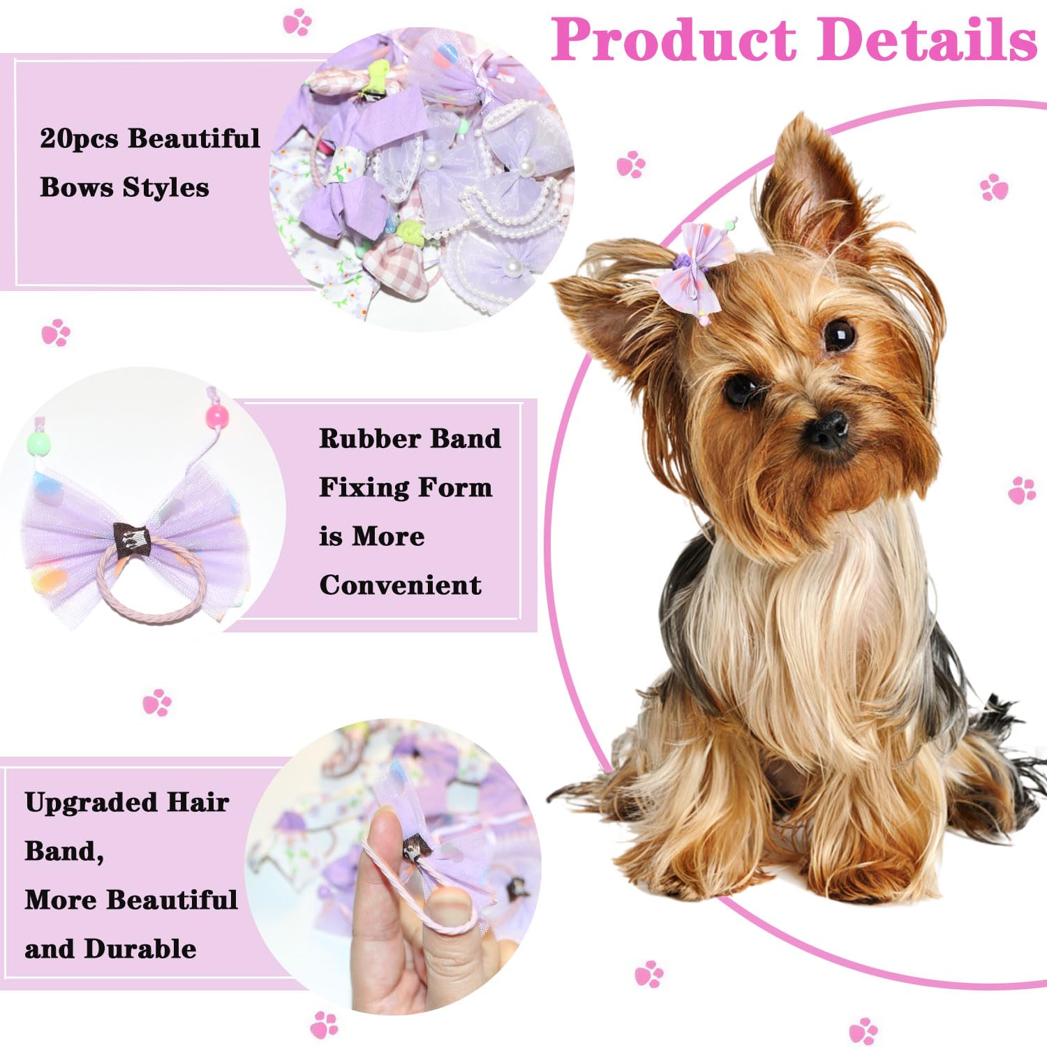 Zaabaazina 20Pcs Purple Dog Hair Bows For Small Dogs - Yorkie Puppy Hair Accessories With Rubber Bands, Cute Bowknot Hair Clips
