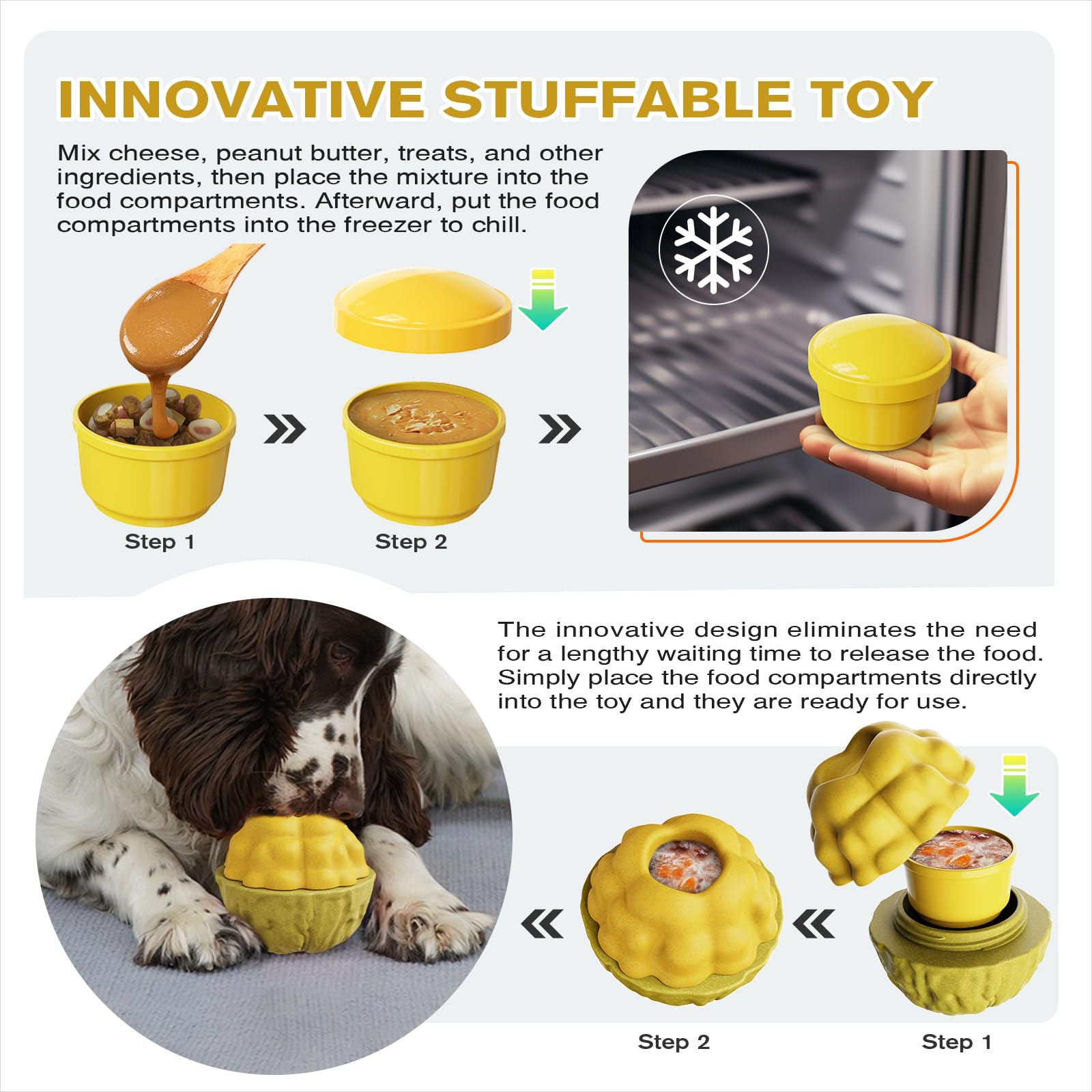 Frozen Treat Dispensing Dog Toy - Interactive Large Chew Toy for Aggressive Chewers, Freezable Fillable Rubber, Reduces Anxiety,
