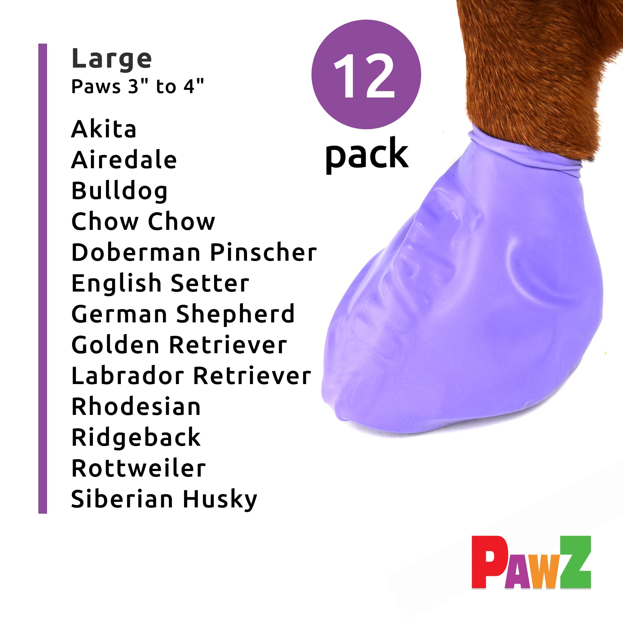PawZ Rubber Dog Boots for Paws up to 4 - Dog Booties for Hot Pavement, Anti Slip Dog Socks, 12 Reusable Paws Waterproof Dog Boot