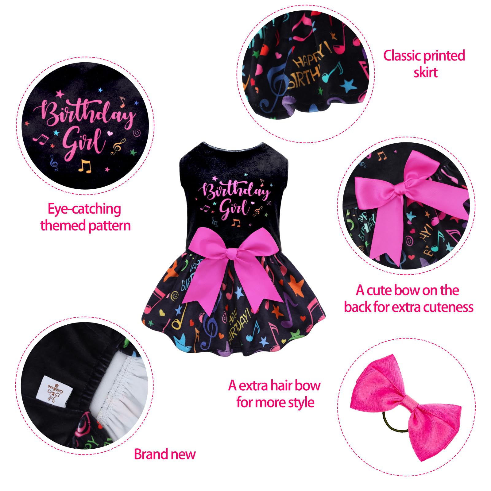 Cutebone Birthday Dog Dresses Velvet Holiday Small Dogs Clothes Onesie Pet Apparel Girl Puppy Skirt With Bow Hair Rope Cva50M-D