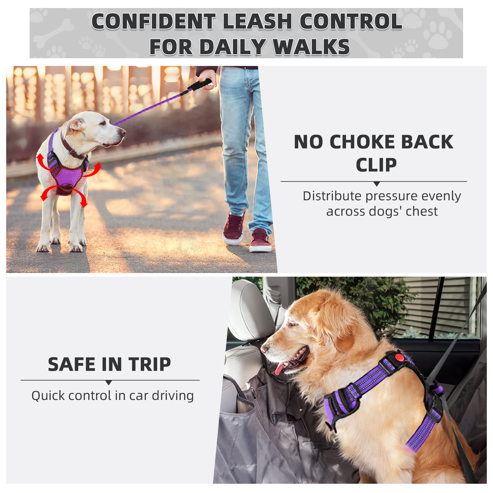 Juqiboom No Pull Dog Harness, Adjustable Soft Padded Dog Vest, Reflective No-Choke Pet Oxford Vest with Easy Control Handle for