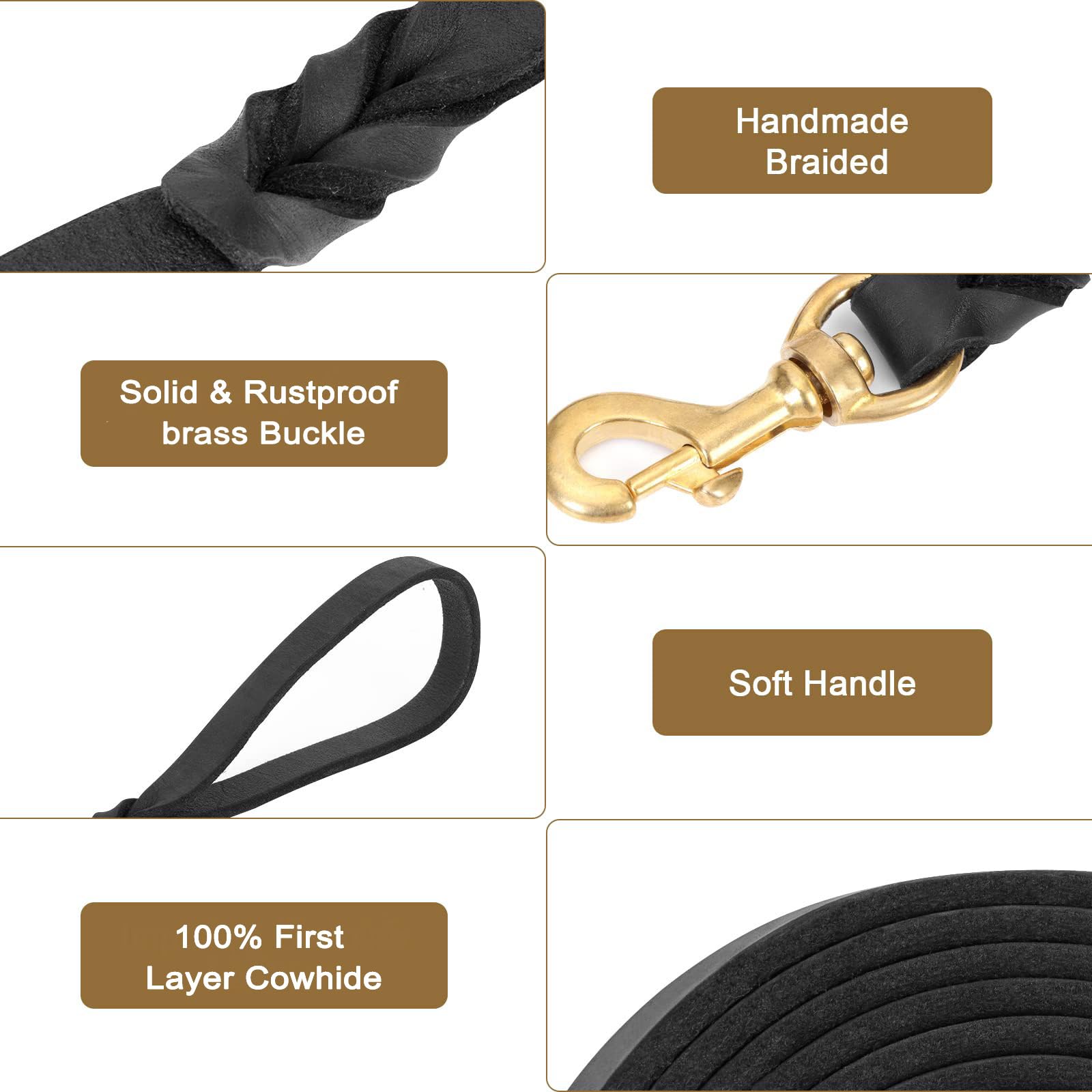 Guiding Star Leather Dog Leash 6ft, Dog Leashes for Large Dogs Heavy Duty, Soft Durable Braided Handmade Leather Training Leash