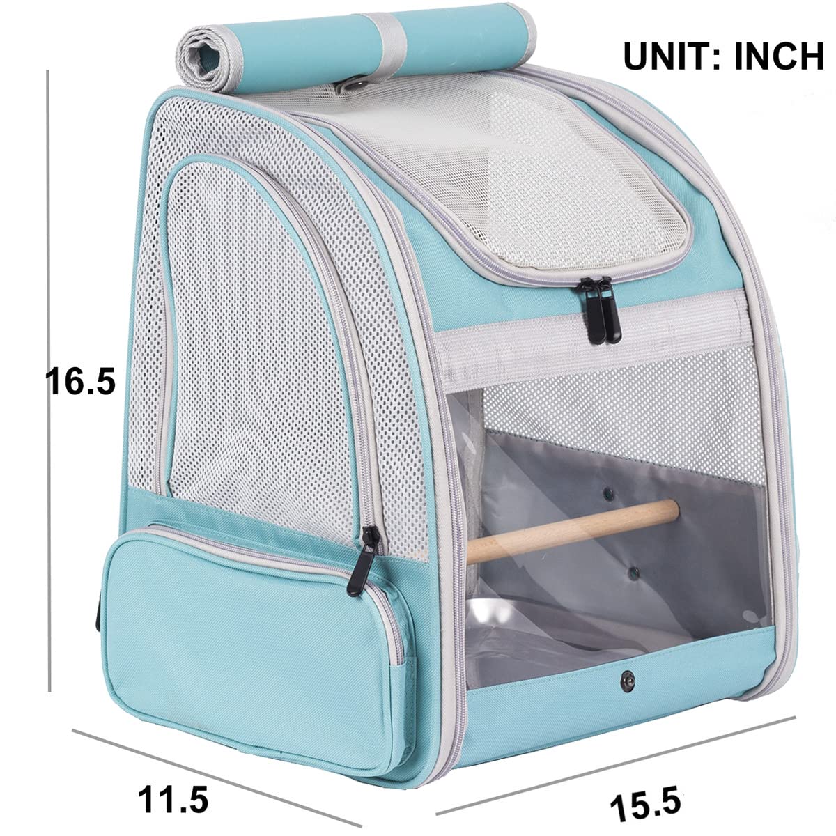 ORIZZP Bird Backpack Carrier - Airline Approved Hiking Backpack, Green, Model CA BP, Durable Polyester with Stand Perch