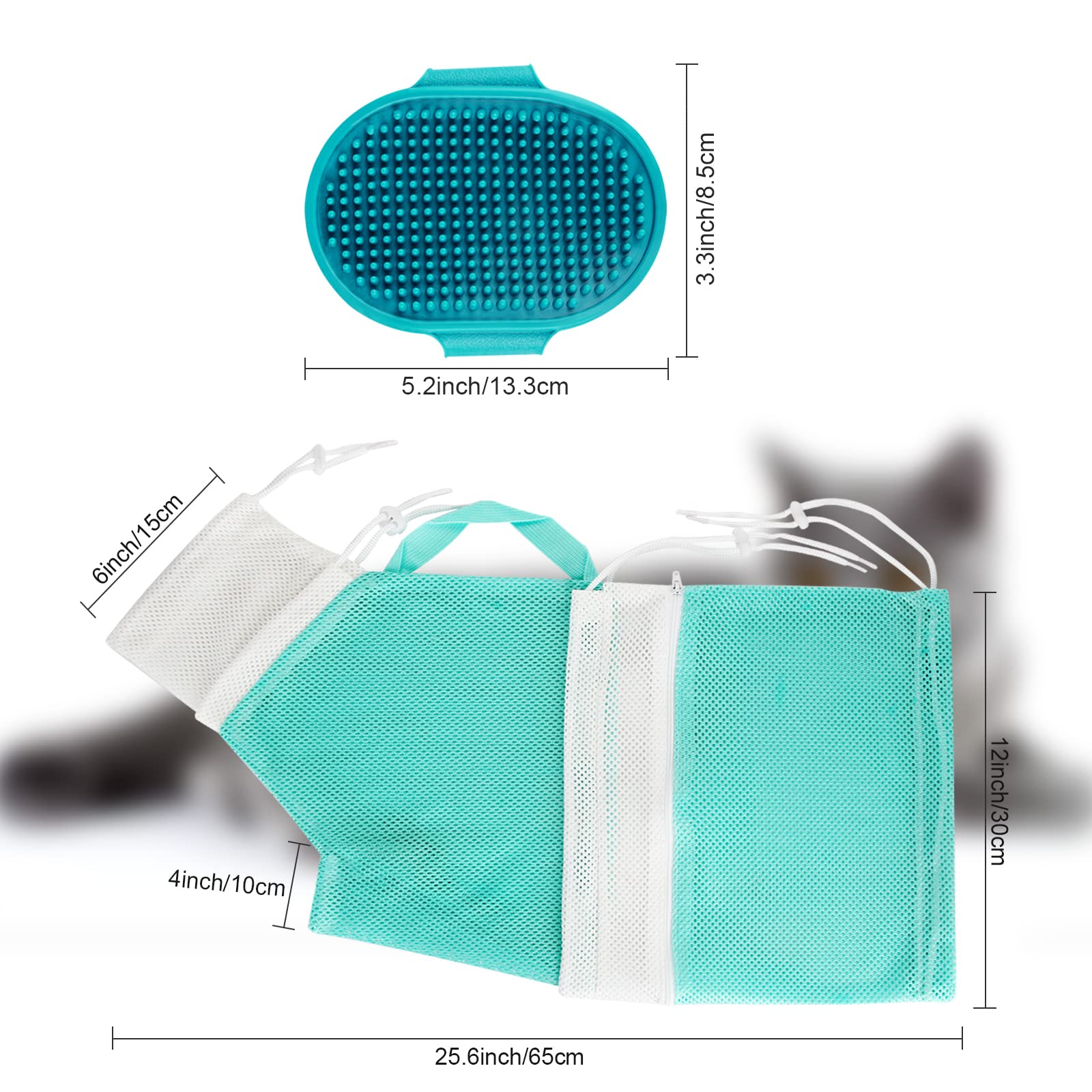 Cat Bag for Bathing Set with Cat Grooming Washing Bag Adjustable Pet Shower Brush - Cat Bathing Mesh Bag Anti Scratch Anti Bite