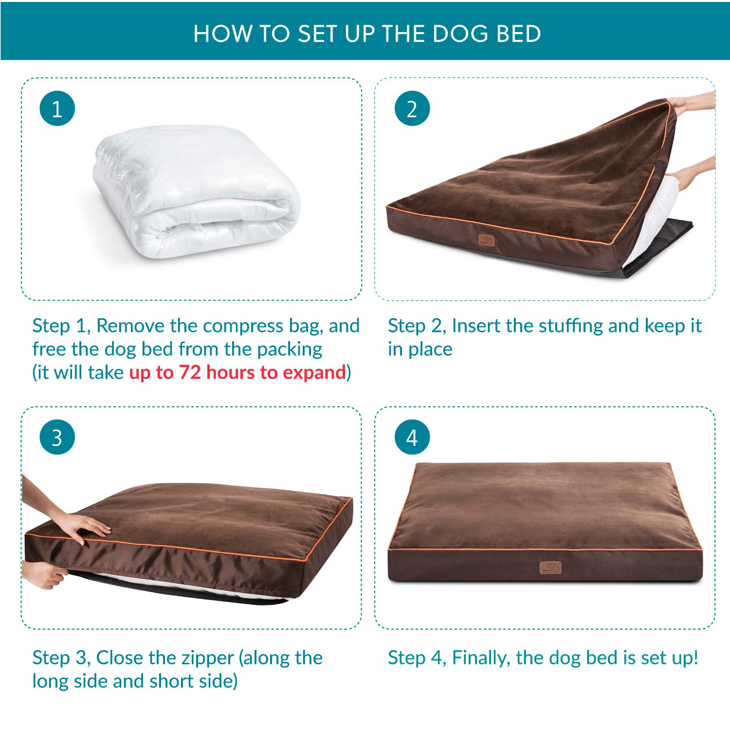 Bedsure Waterproof Dog Bed for Medium Dogs, 30"x20"x4", Brown, Removable Washable Cover, Ideal for Pets Up to 45lbs