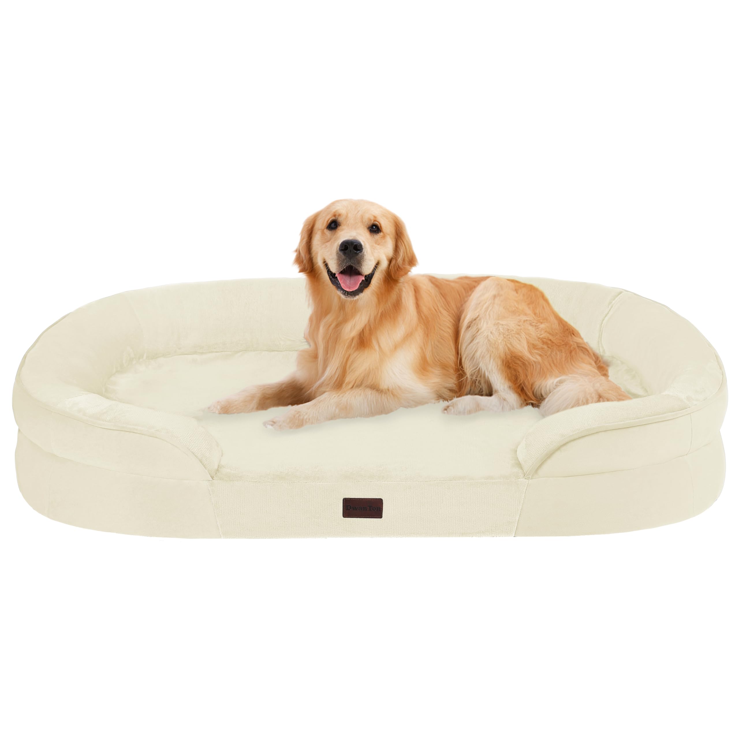 Dwanton Orthopedic Dog Bed for Large Dogs with Gel Memory Foam, Waterproof Dog Sofa, Washable Pet Bed with Four Sided Bolster Cu