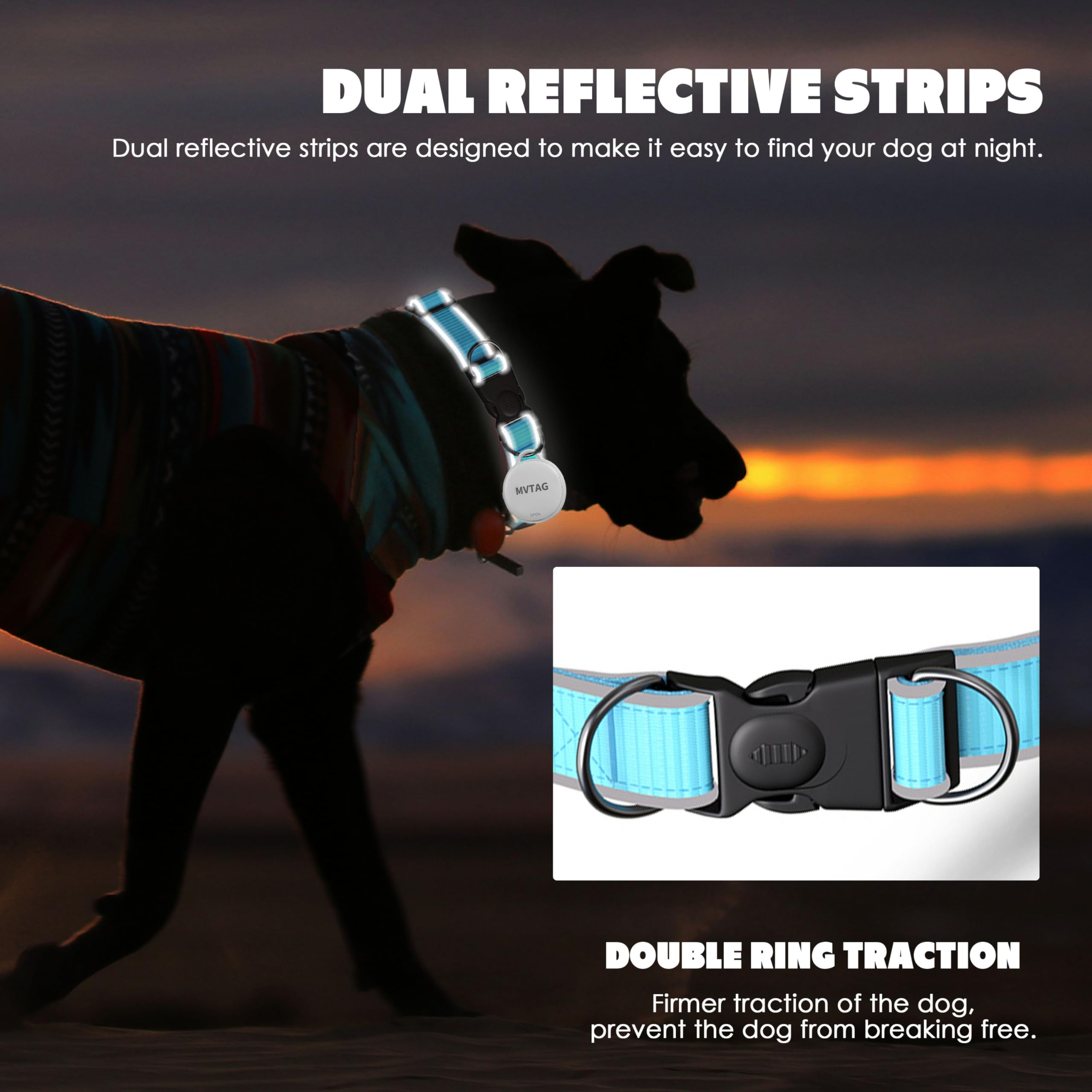 Aoikoy Dog Tracker GPS Collar - Reflective, Waterproof, Real-Time Tracking for Small to Large Dogs, Black, 30-39CM, No Monthly Fee