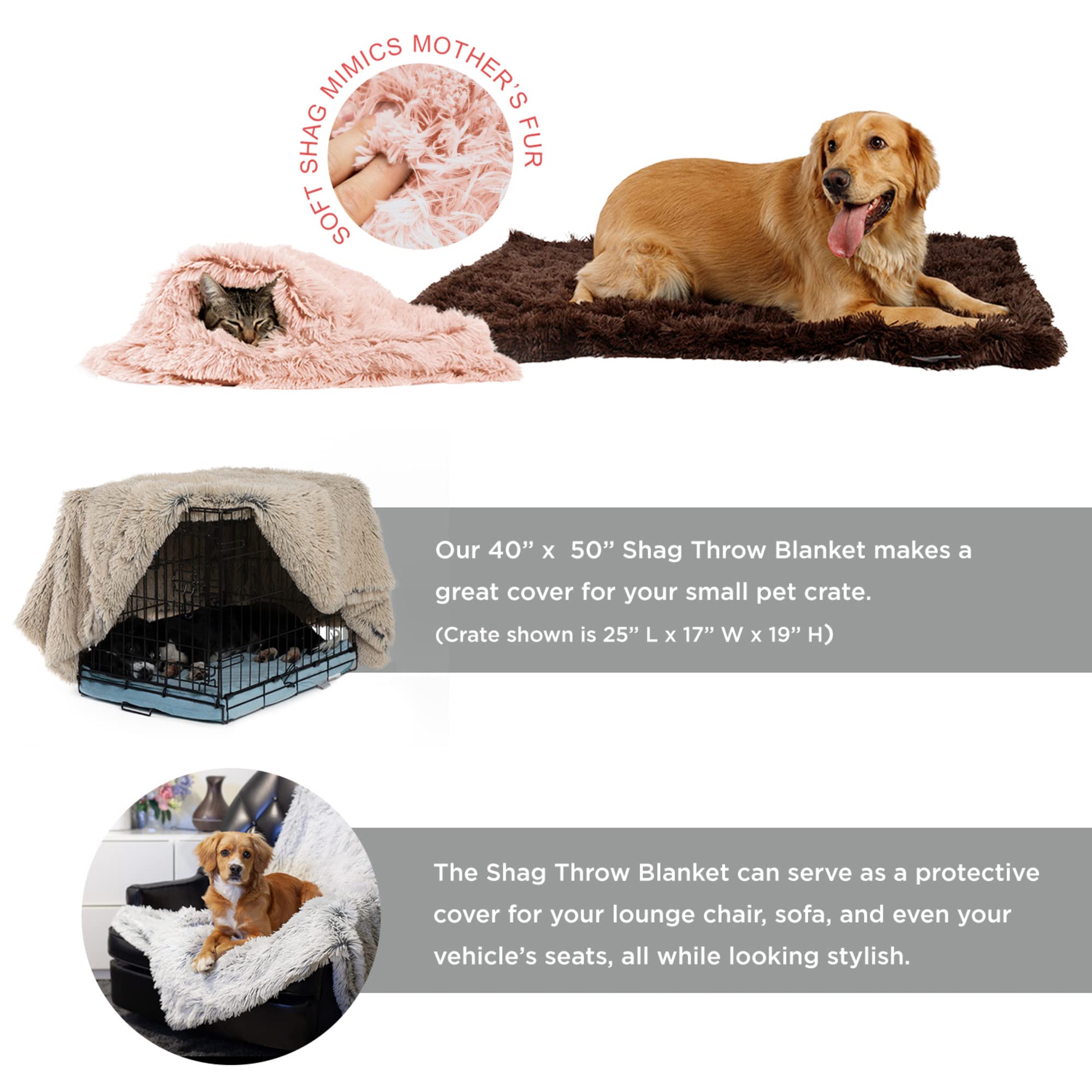 Best Friends By Sheri Calming Shag Fur Pet Throw Blanket, Darck Chocolate, 30'X40'