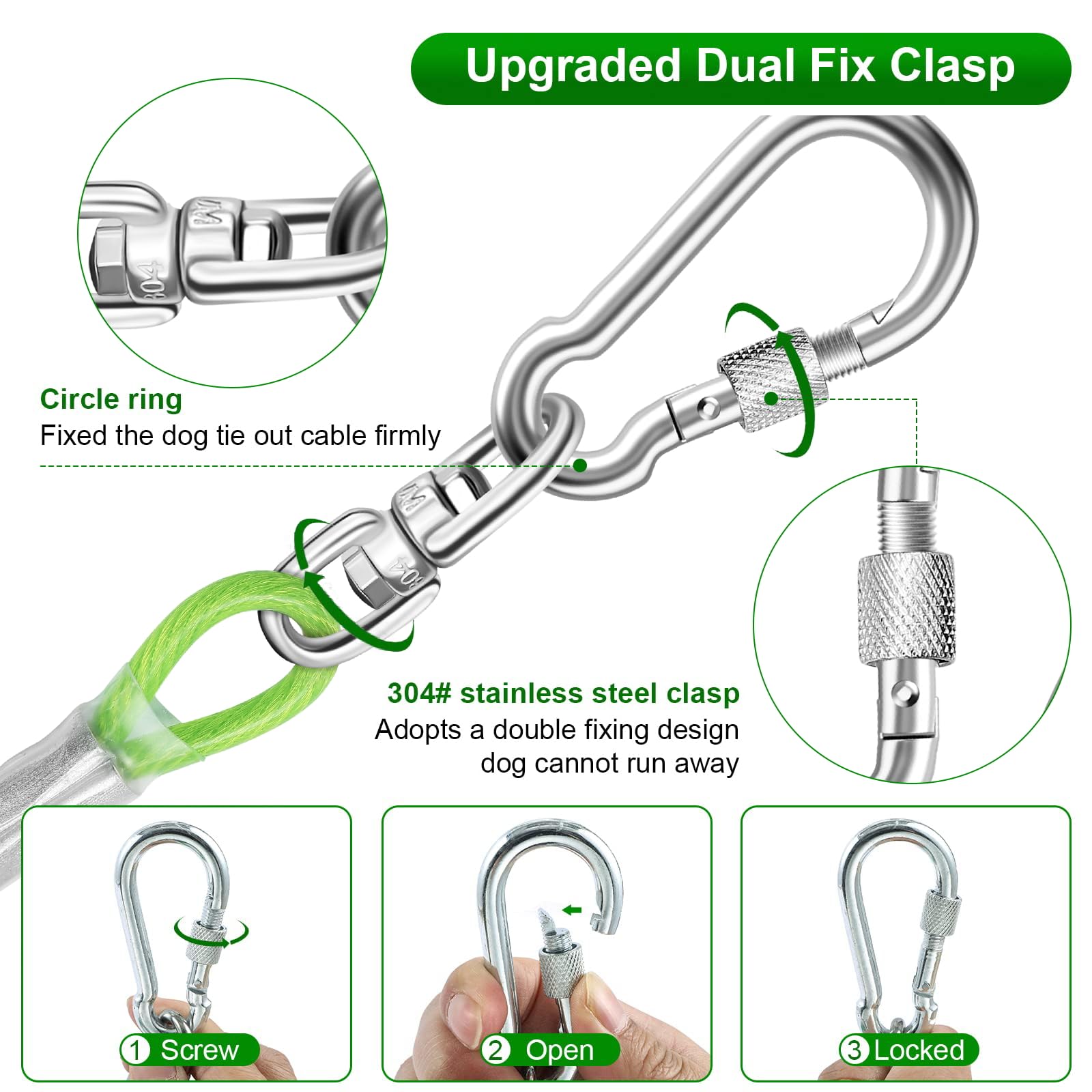 Dog Tie Out Cable For Outside,20Ft Heavy Duty Dog Leash&Chains With Swivel Hook,Small-Large Dogs Runner Cable Up To 250Lbs, Long