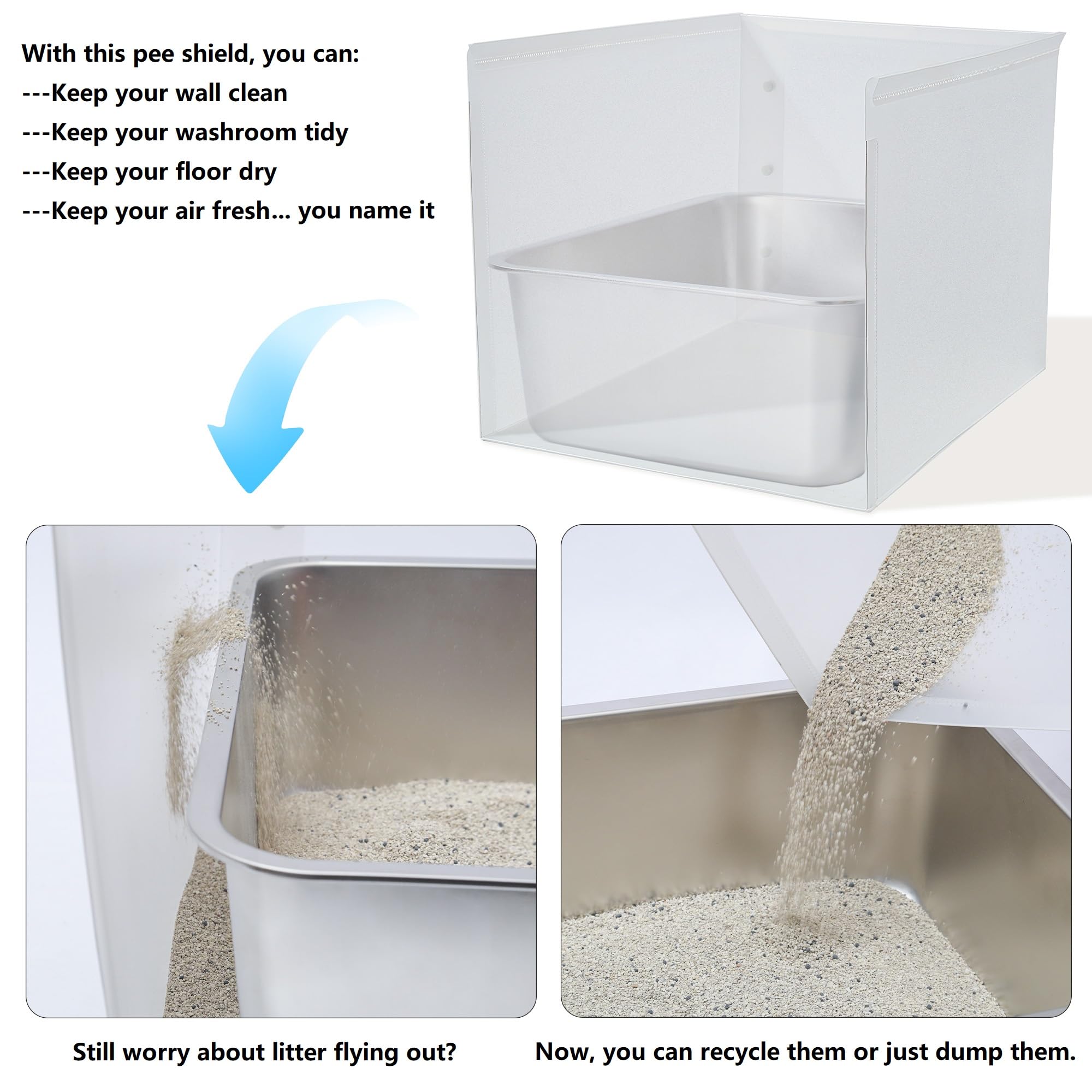 Jimeiqi Large (17.7'' Lx13.8'' Wx13.8'' H) White Classic Cat Litter Box Pee Shields Waterproof, Foldable Easy Clean Pet Cat/Kitt