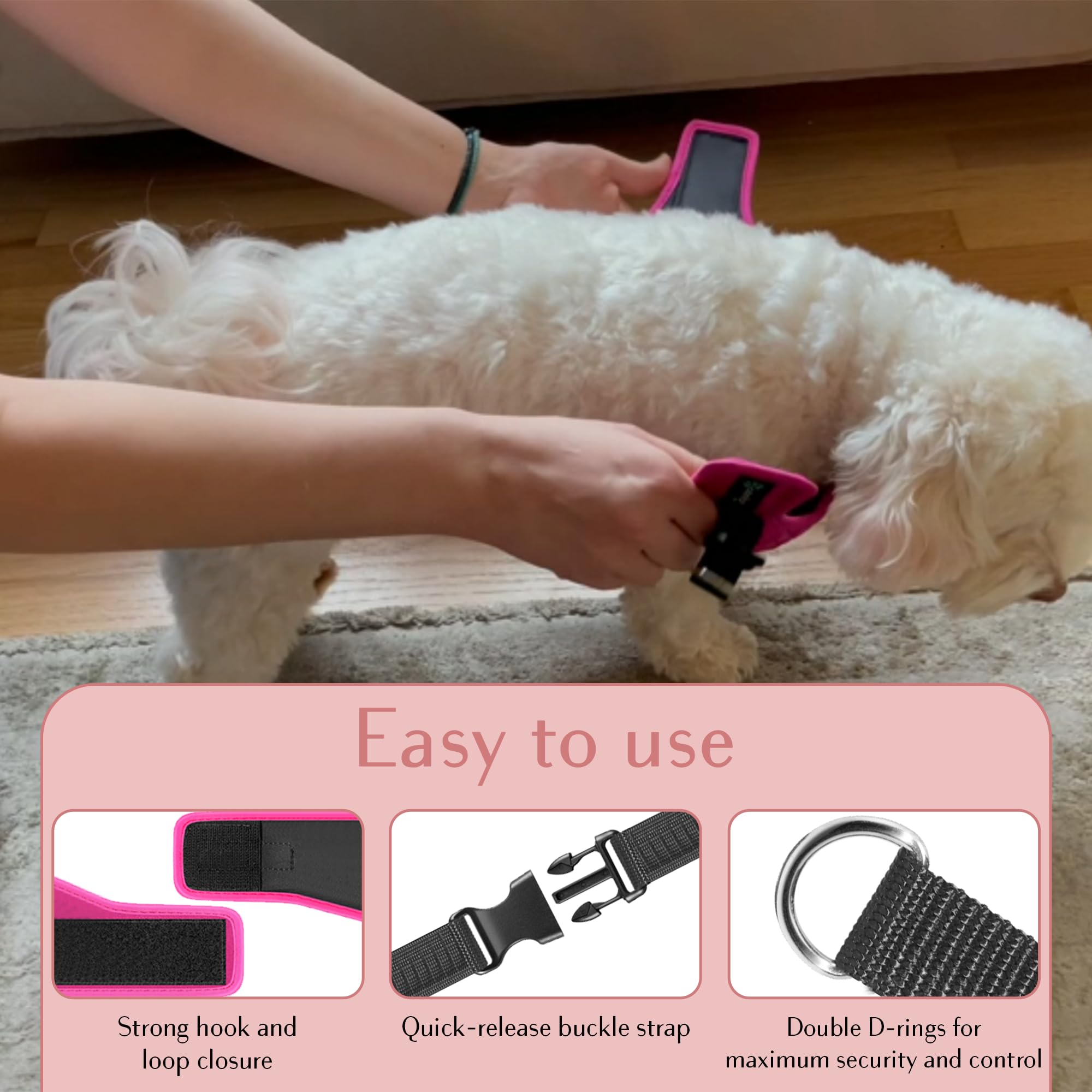 Metric USA Dog Harness - Comfortable Adjustable Step-in Vest for Small Dogs, Soft Padded, Pink, Size S (Chest 16-18")