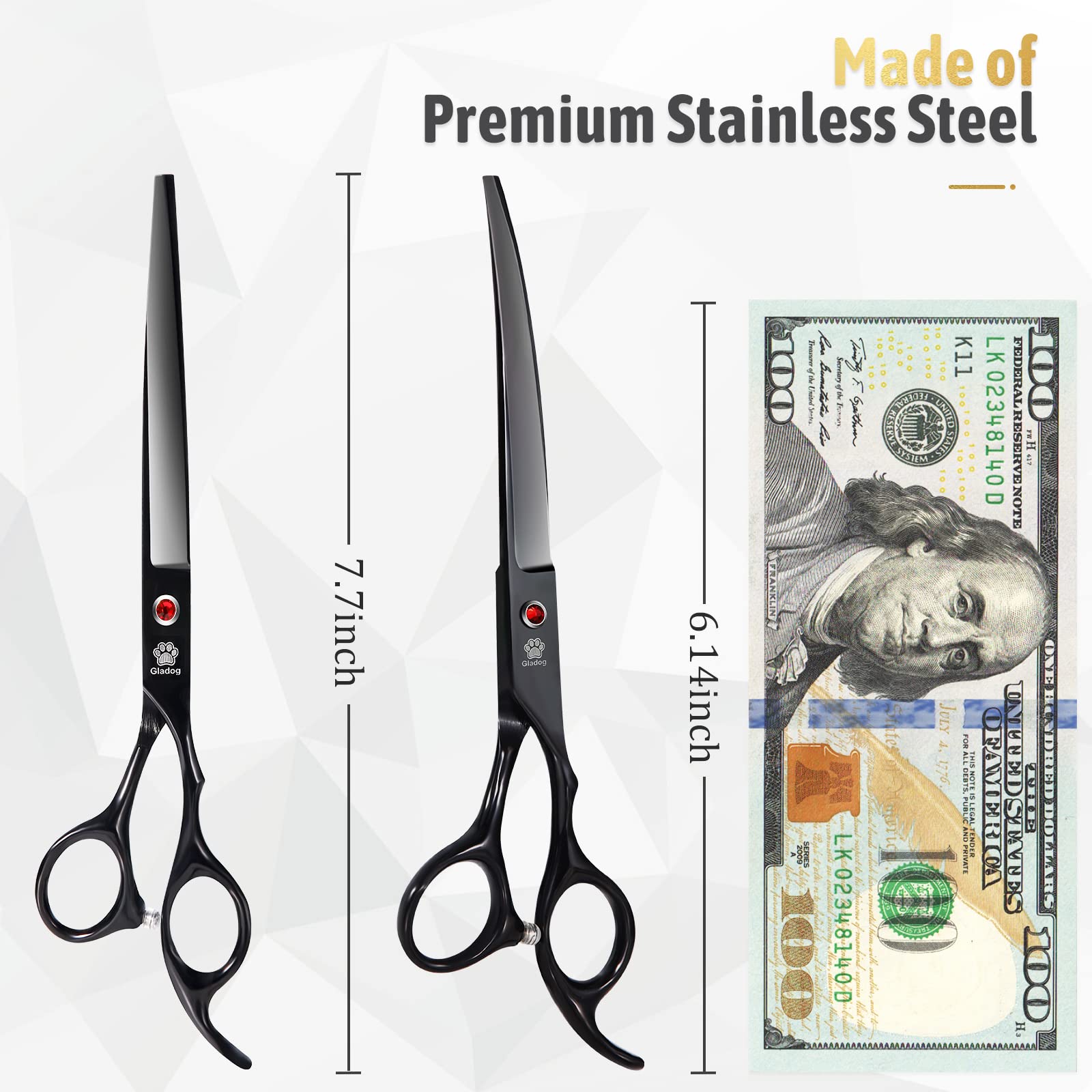 Dog Grooming Scissors Kit With Safety Round Tips, Gladog Professional 5 In 1 Grooming Scissors For Dog And Cat