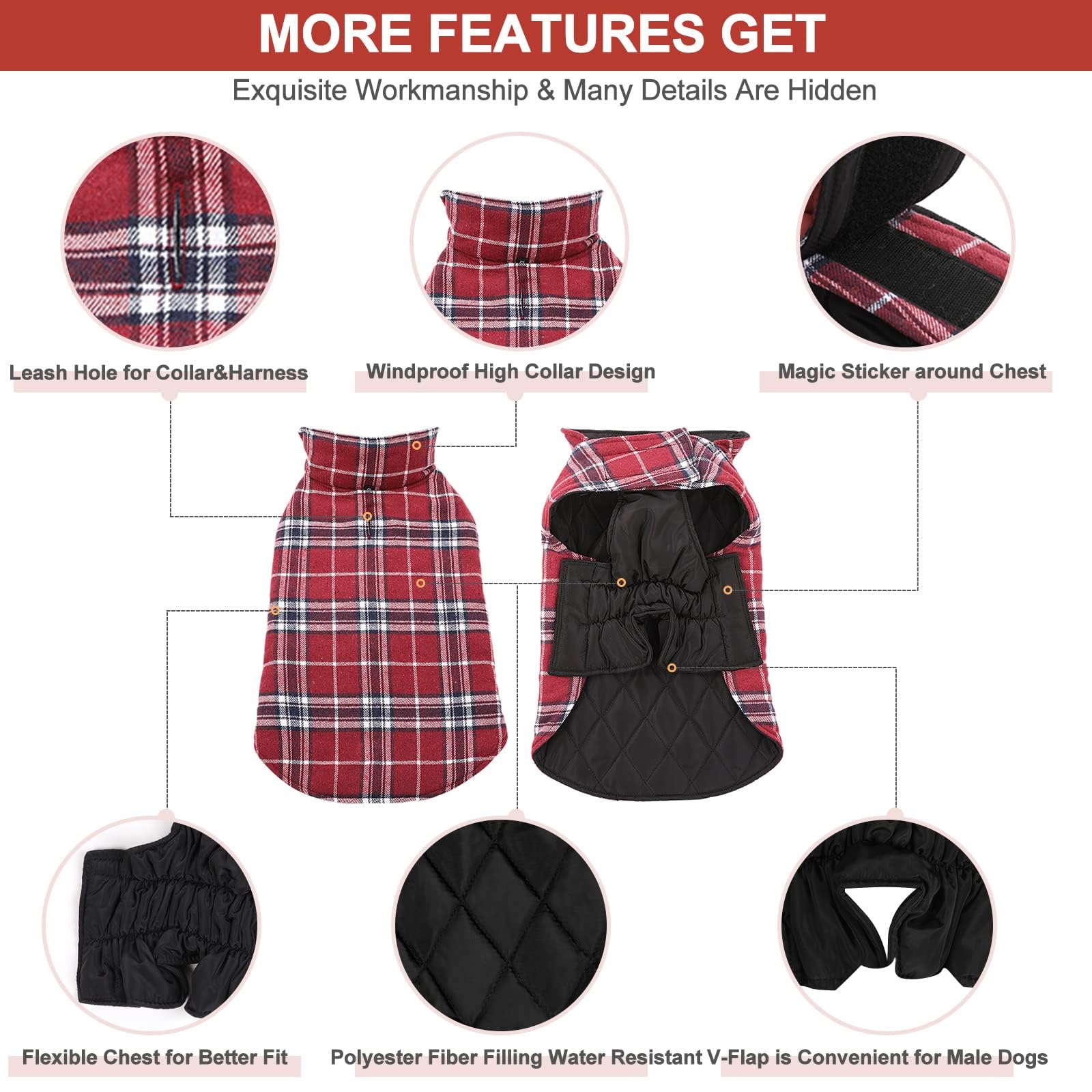 MIGOHI Dog Jackets for Winter, Reversible Dog Coat Windproof Waterproof Dog Winter Jackets for Cold Weather, British Style Plaid