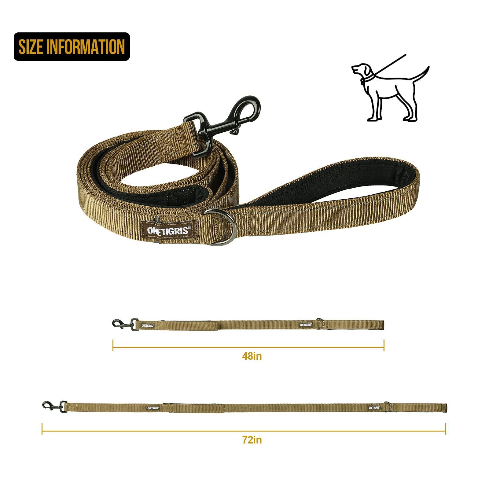 Onetigris Handled No-Pull Dog Walking Leash Long Traffic Leads For Medium To Large Dogs (Brown, 4Ft)
