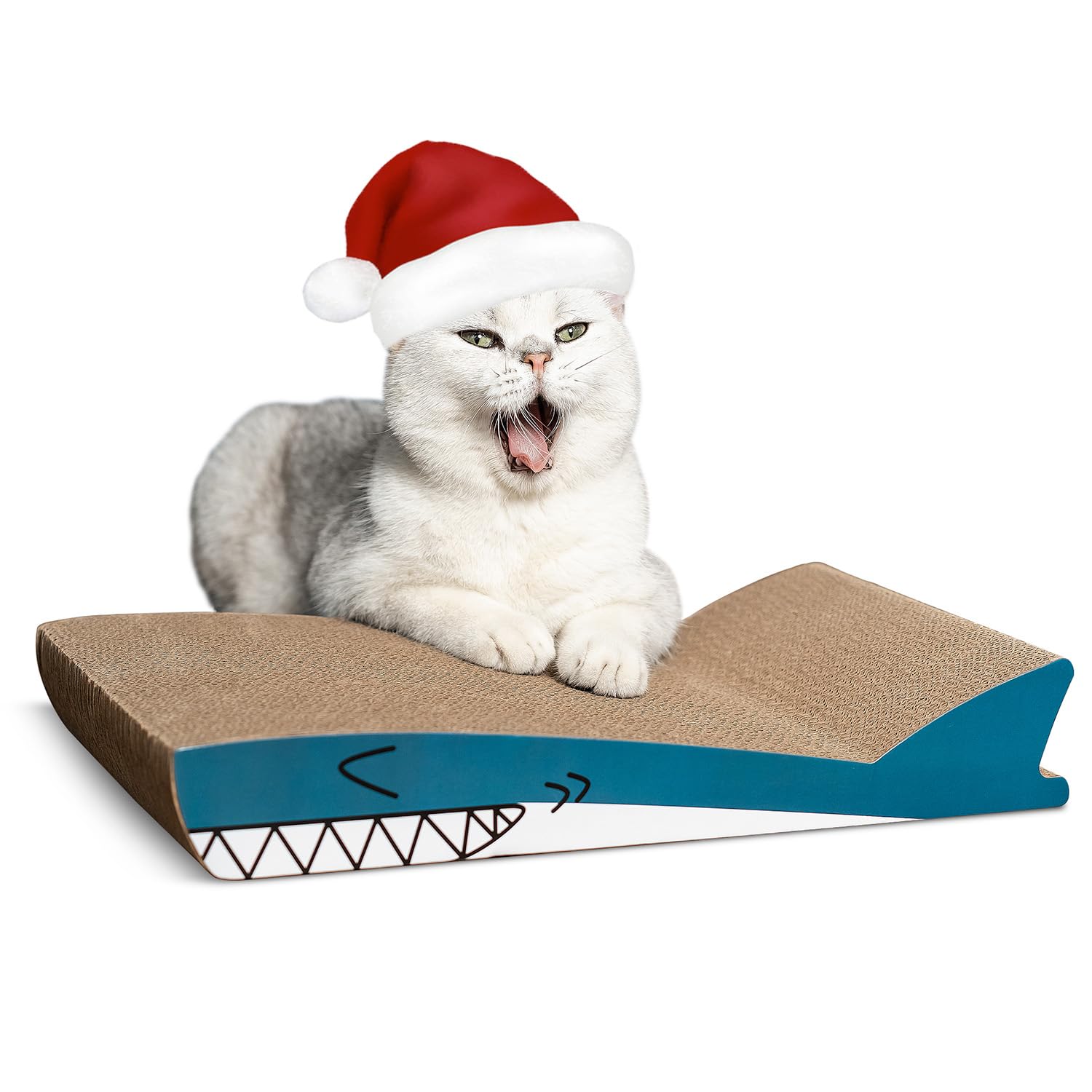 Conlun Cat Scratcher Cardboard Cat Scratch Pad With Premium Scratch Textures Design Durable Cat Scratching Pad Reversible Shark 15.7L X 9W X 2.6H