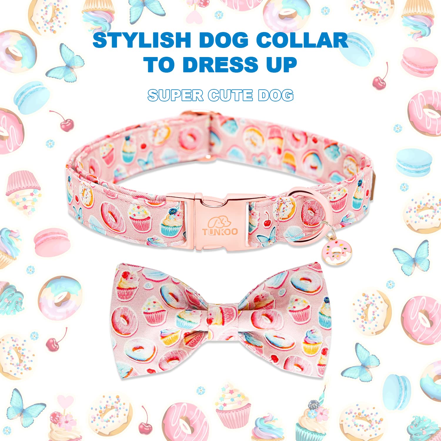 Tunkoo Pink Dog Collar With Bow Tie Cute Cake - Durable, Adjustable, And Stylish Pet Collar Available In Small Medium Large L