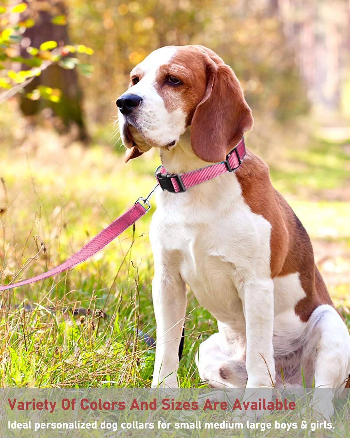 Reflective Dog Collar With Buckle Adjustable Safety Nylon Collars For Small Medium Large Dogs, Light Pink Xl