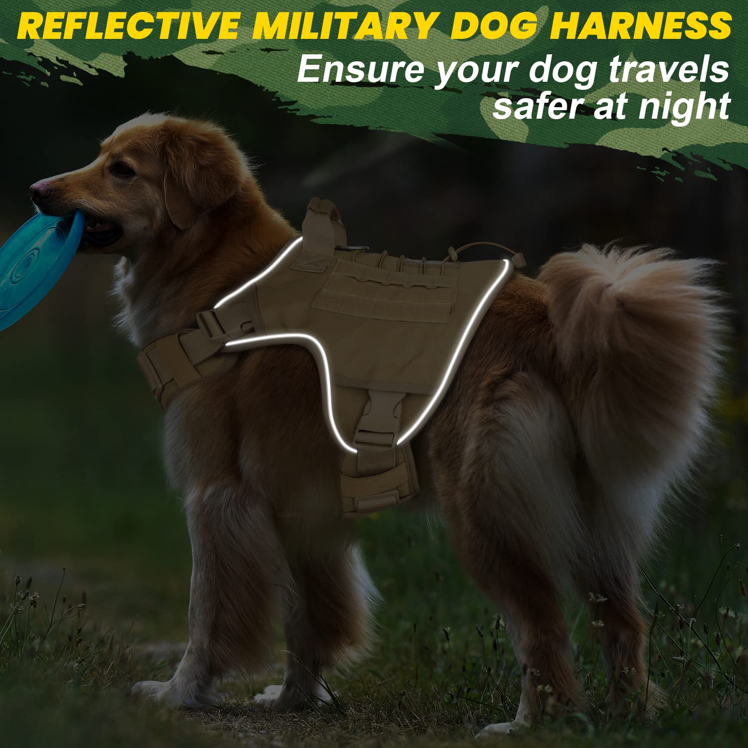 Tactical Dog Harness Vest For Large Dogs No Pull Adjustable Reflective Military Pet Harness With Easy Control Handle With Hook &