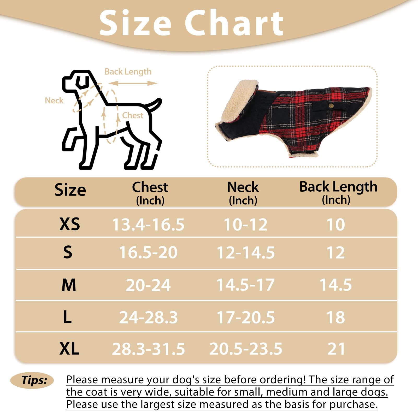 Preferhouse Winter Coat For Small And Medium Dogs, Puppy Plaid Jacket, Cotton Coat For Cold Weather, Windproof Warm Dog Garments