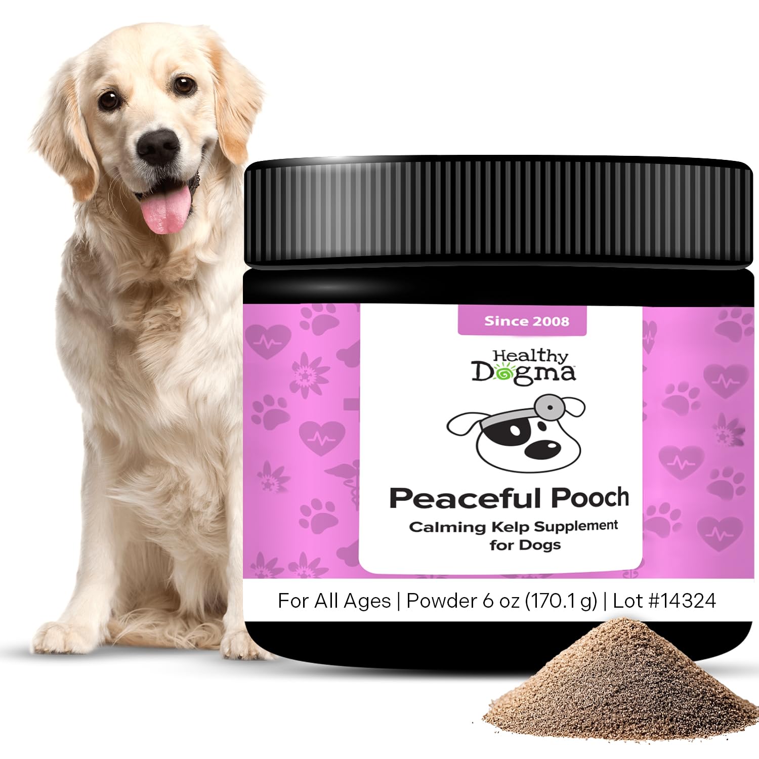 Healthy Dogma - Peaceful Pooch | Powder Calming Supplement for Dogs Dealing with Anxiety, Separation Stress, Noise, Thunder and 