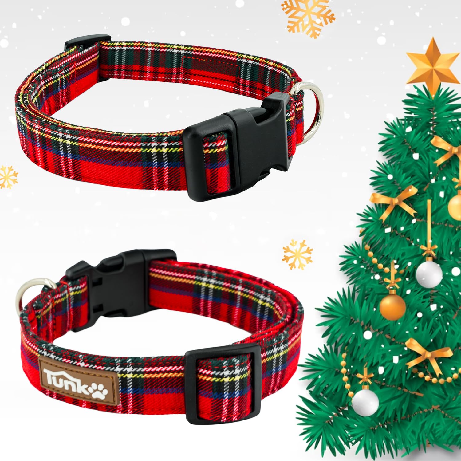 Tunkoo Christmas Plaid Dog Collar, Cute Adjustable Red Collar For Boy And Girl Dogs, Dog Collar With Strong Plastic Buckle - For