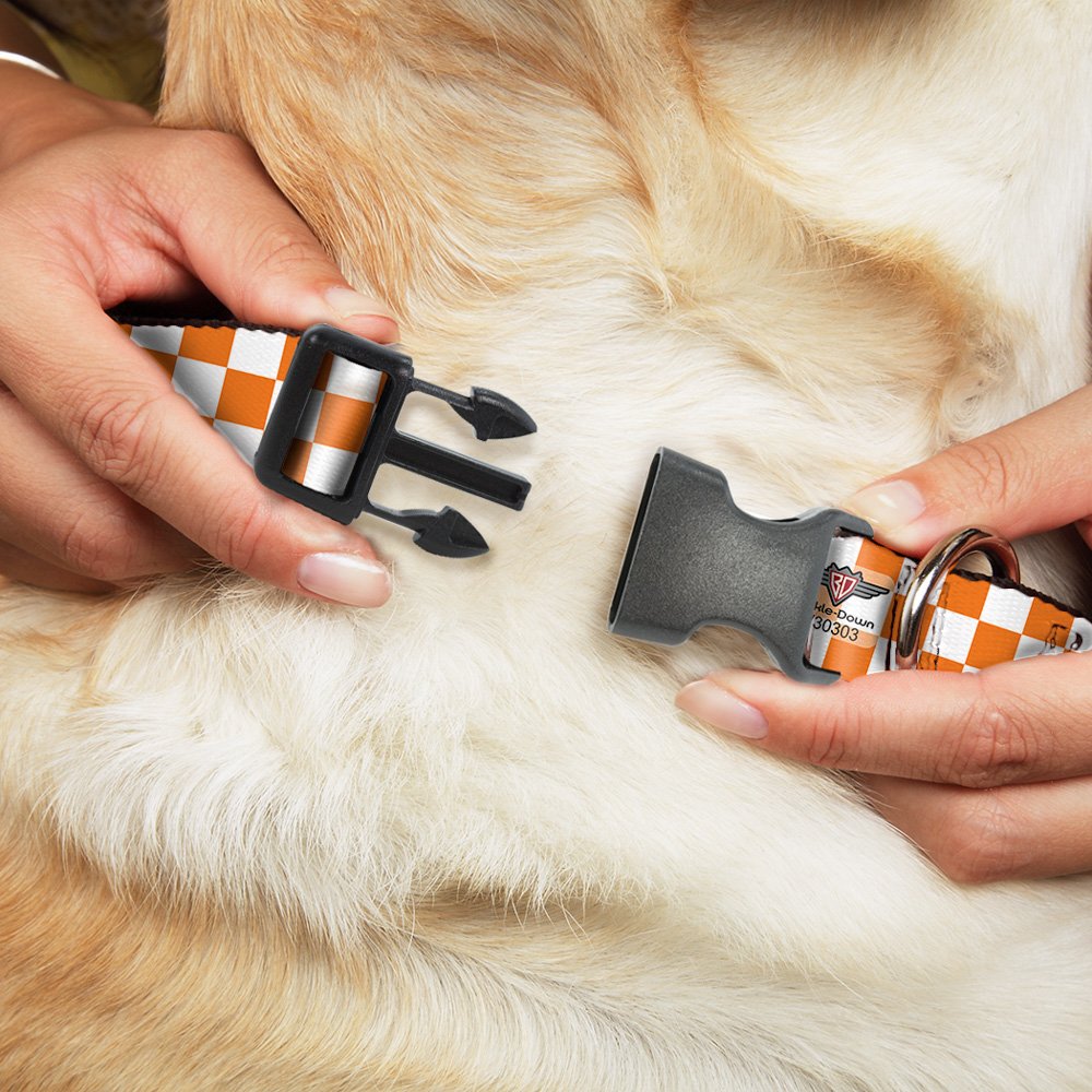 Buckle-Down Plastic Clip Collar - Checker White/Tn Orange - 1.5' Wide - Fits 18-32' Neck - Large