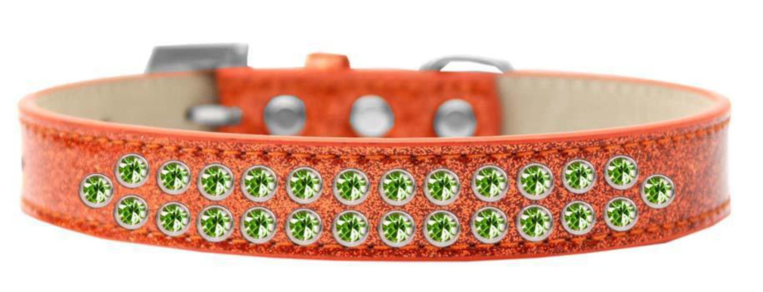 Dog, Puppy & Pet Ice Cream Collar, Two Row Lime Green Crystal Rimsets Gold 20