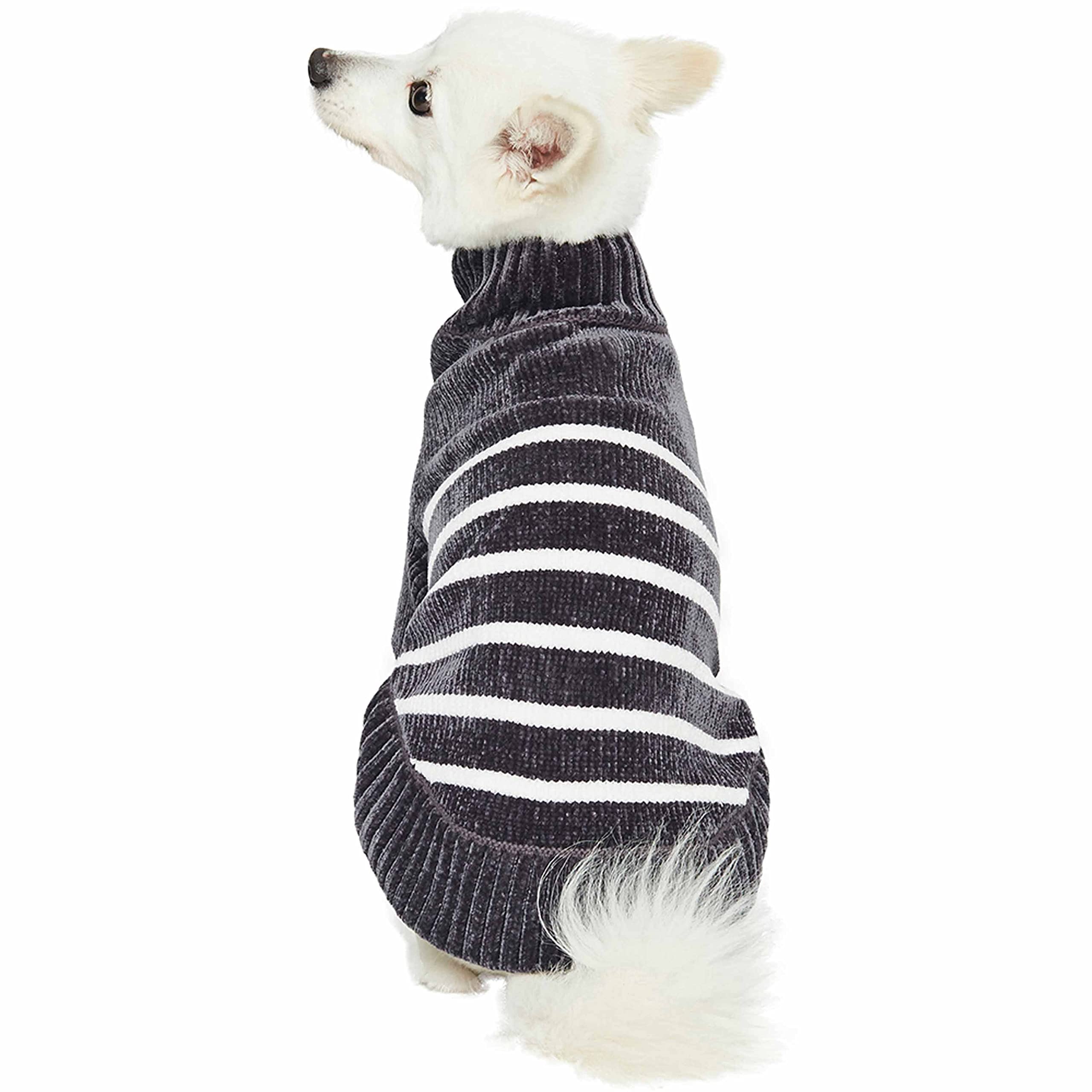 Blueberry Pet Cozy Soft Chenille Classy Striped Dog Sweater In Chic Grey, Back Length 10', Pack Of 1 Clothes For Dogs