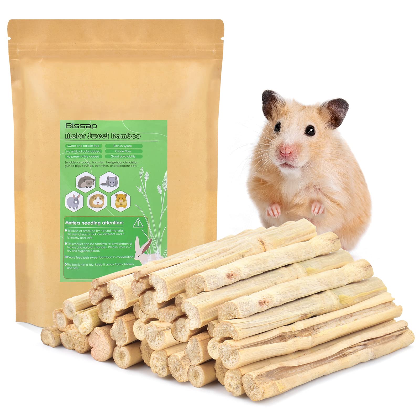 Bissap Sweet Bamboo Chew Sticks for Rabbits 500g/1.1Ib, Bunny Molar Treats Snack for Small Animals Hamsters Chinchillas Guinea P