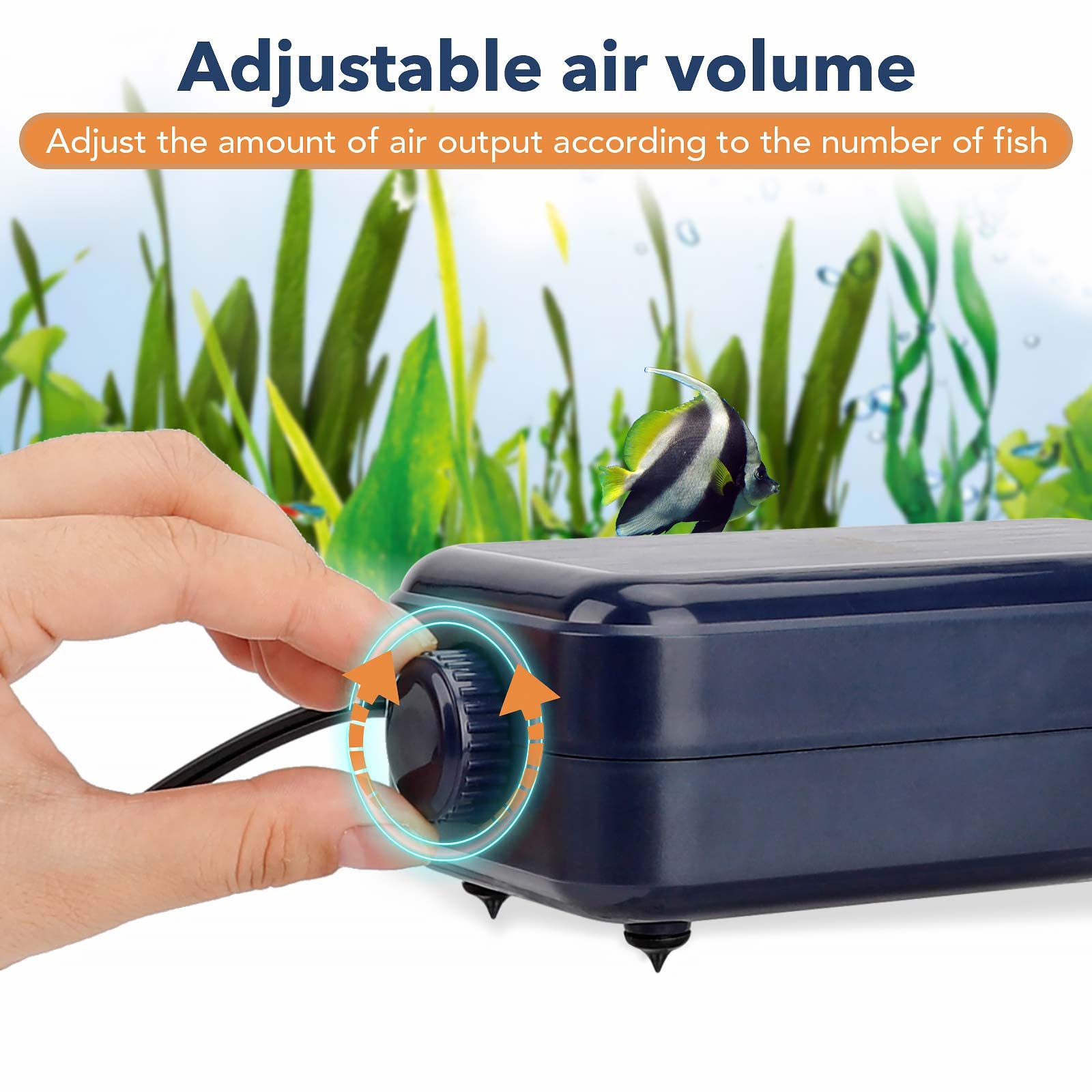 Hygger Aquarium Air Pump, Adjustable Oxygen Pump, Silent Powerful Aerator Pump 2W/3W/4.5W/6W/ 2 Air Outlets Ultra For Up To 100