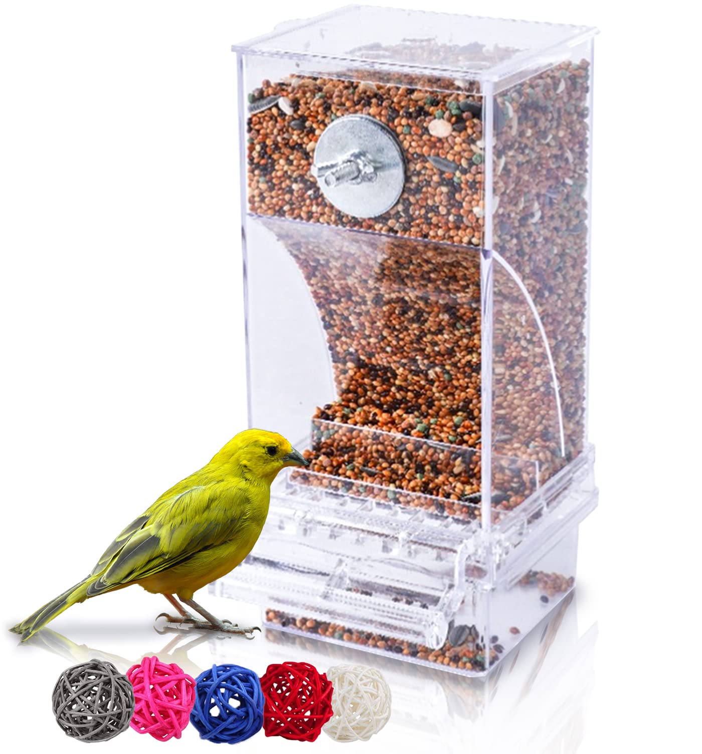 Hamiledyi Automatic Parrot Feeder for Lovebirds, Transparent Seed Container, Acrylic Cage Accessories, No Mess Food Dispenser fo