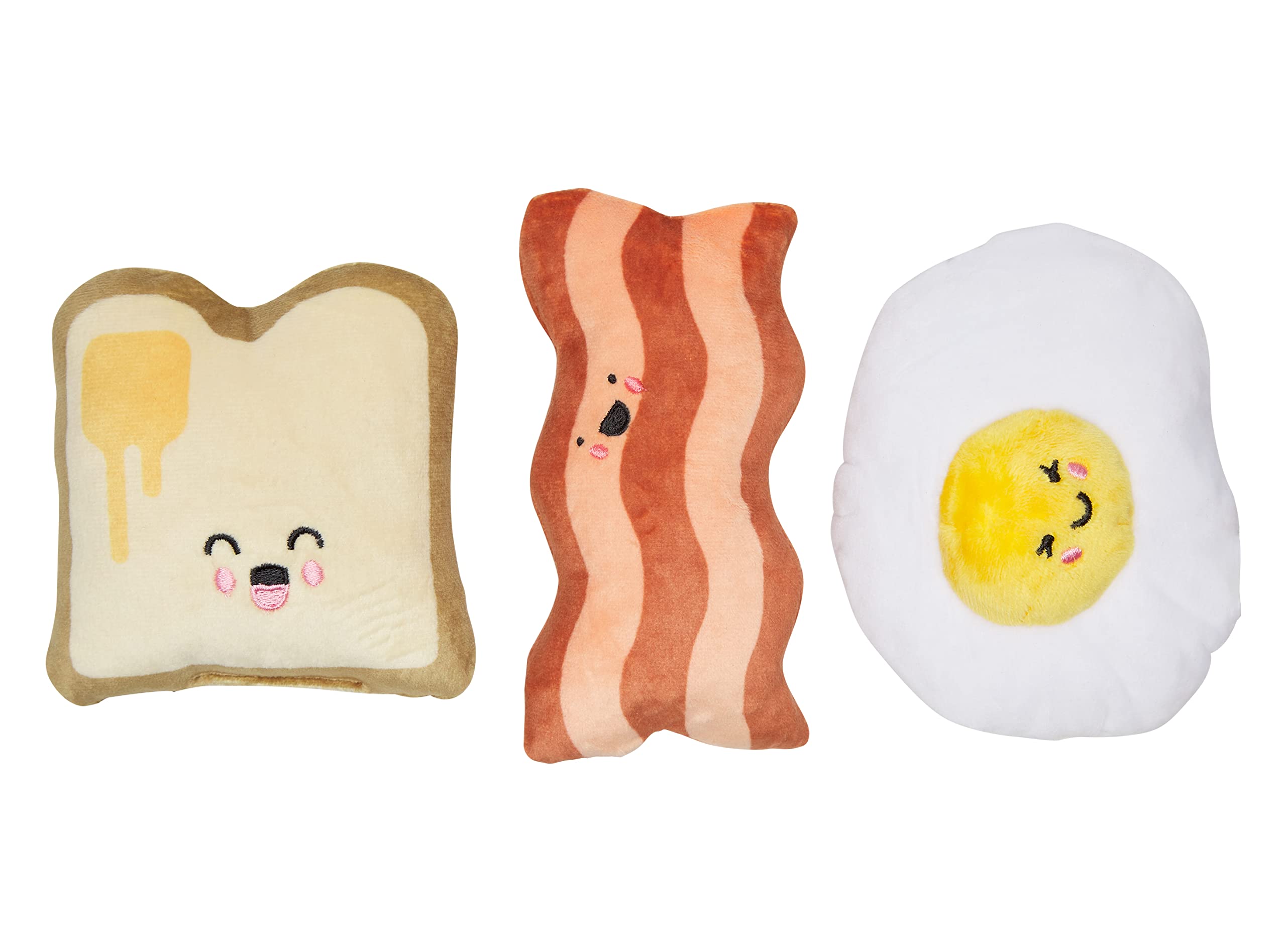 Pearhead Barkfast Dog Toys, Set of 3, Plush Pet Squeaker Toys, Breakfast Dog Toy Set, Toast Bacon & Egg Toy Set, Must Have Pet A