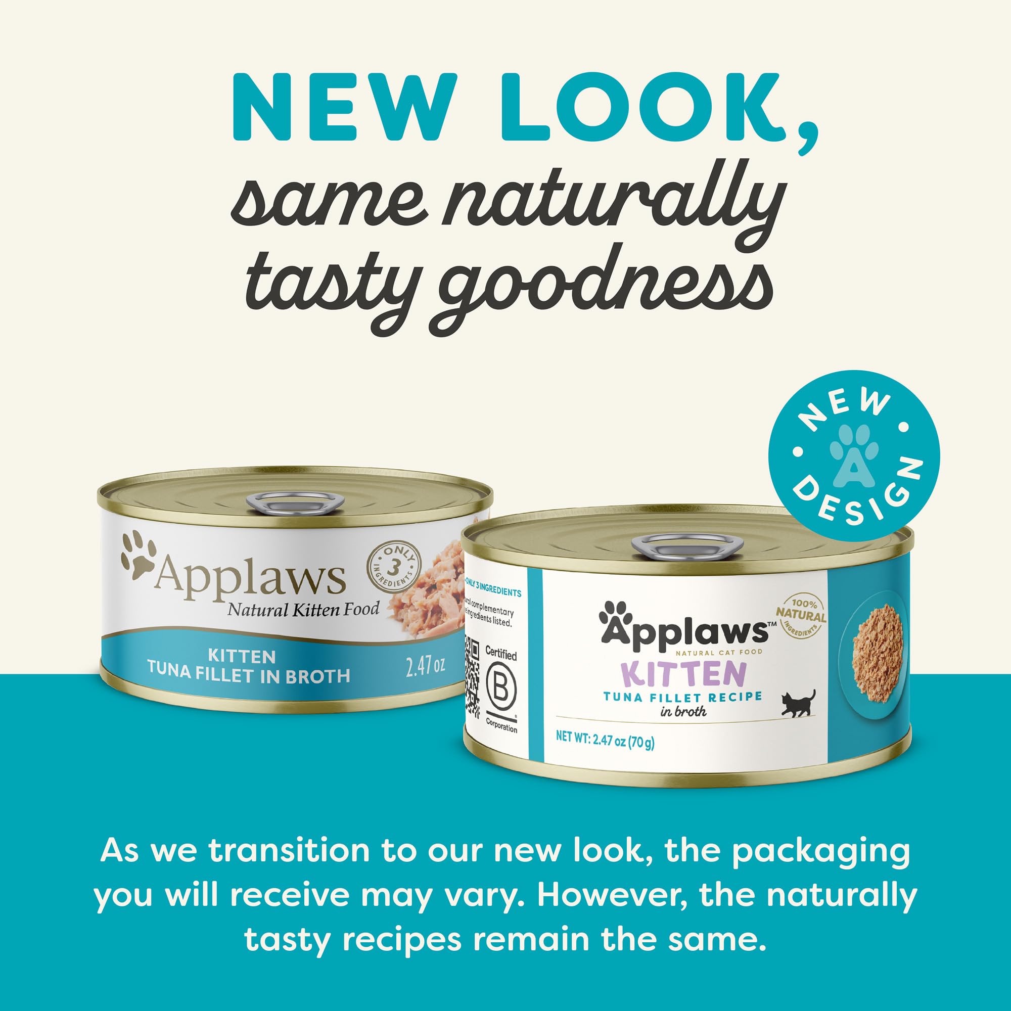 Applaws Natural Wet Kitten Food, Tuna Fillet in Broth, 24 x 2.47oz Cans, Limited Ingredient, No Additives, Made with Natural Ingredients