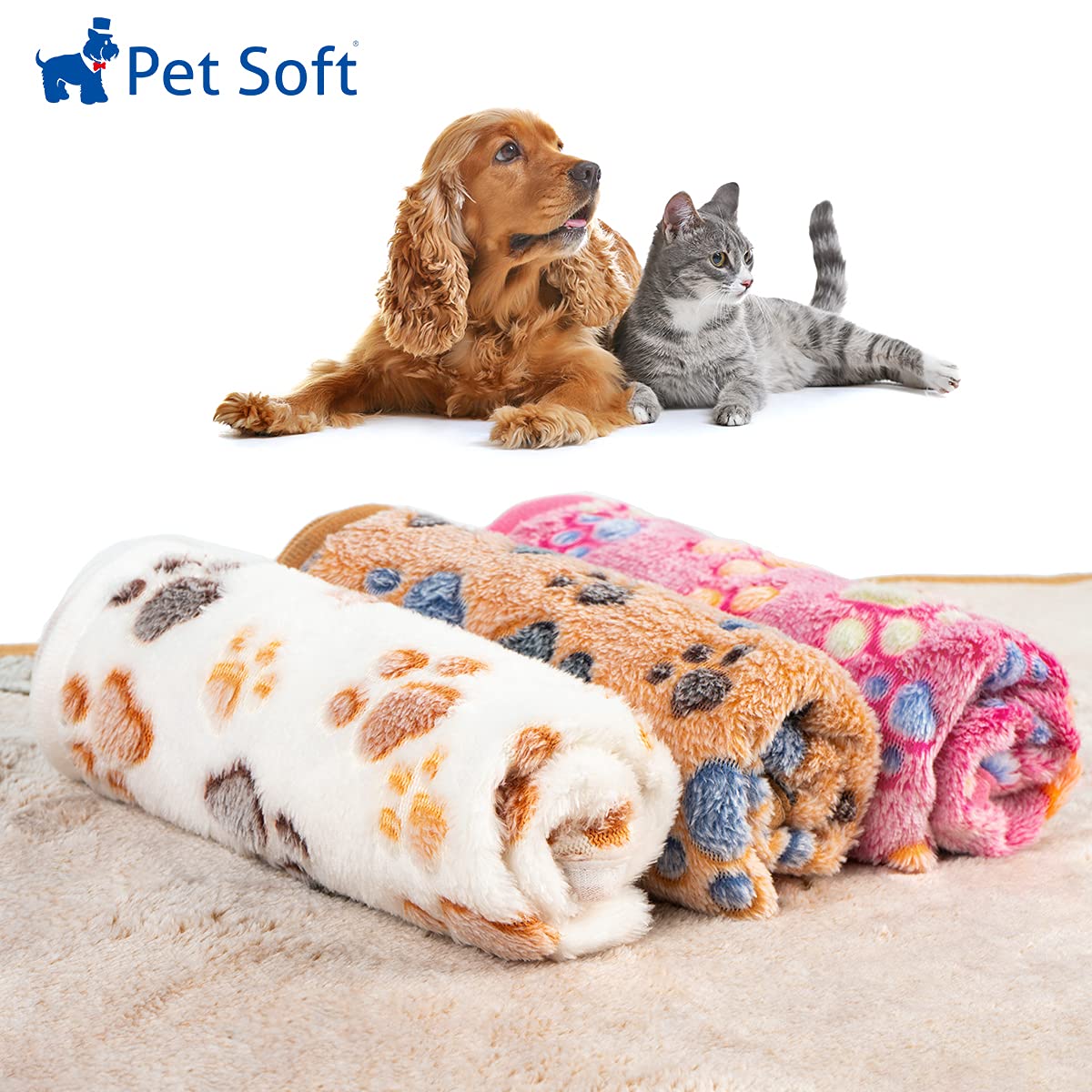 Pet Soft 1 Pack 3 Blankets Pet Blankets For Dogs - Fluffy Cats Dogs Blankets For Small Medium & Large Dogs, Cute Print Pet Throw Puppy Blankets Fleece (Paw, 3L)