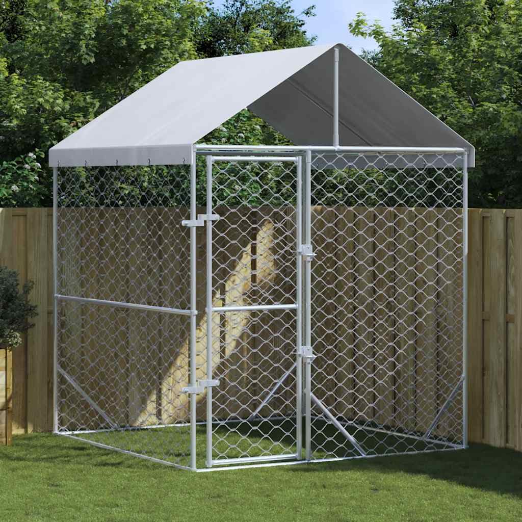 vidaXL Outdoor Dog Kennel with Roof Silver 6.6x6.6x8.2 Galvanized Steel