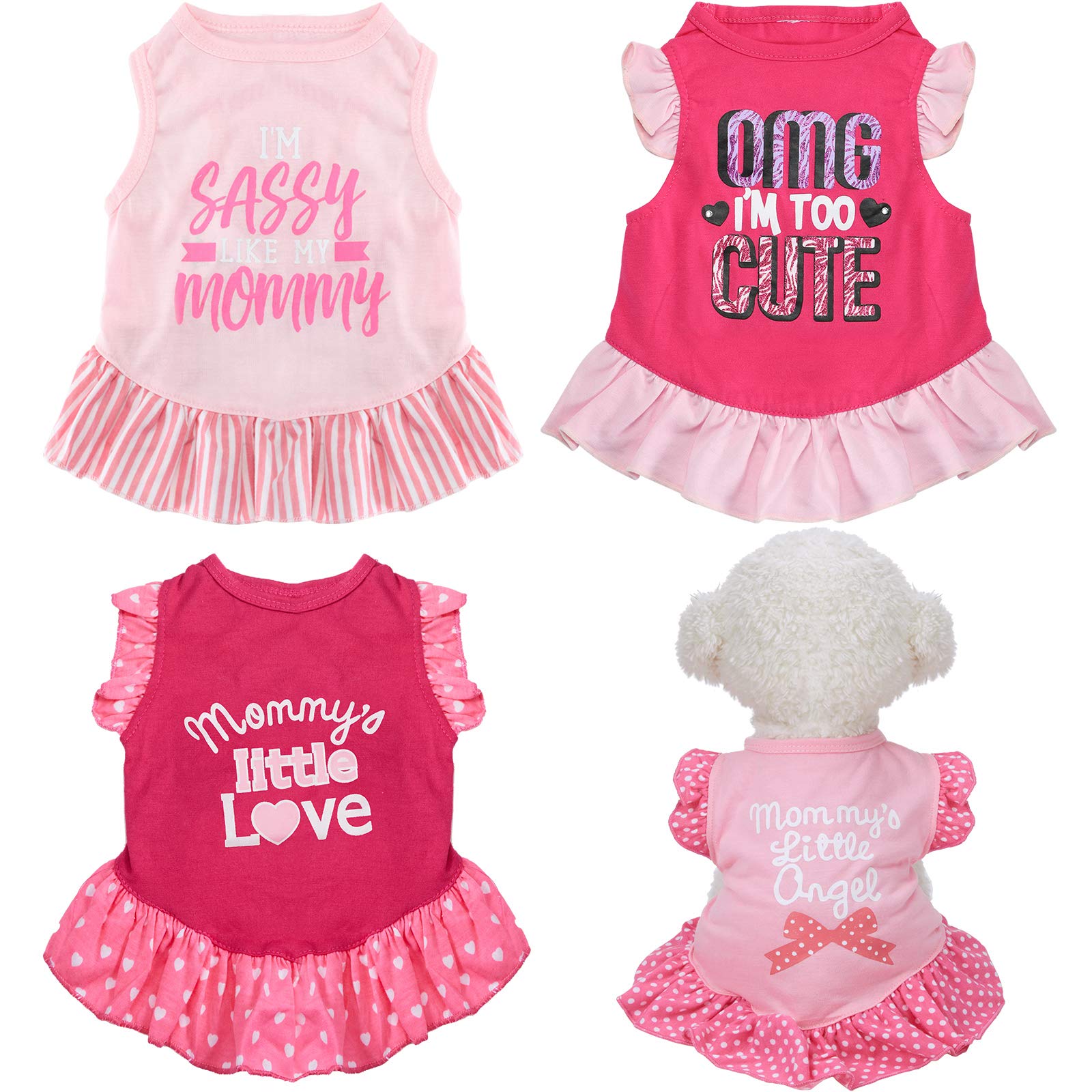 Weewooday 4 Pieces Pet Dress Shirt Cute Dog Sundress Printed Dog Princess Dress Puppy Summer Apparel Clothes Pet Skirt Shirt With Ruffles Cloth For Small Dogs Cats Puppy(M)