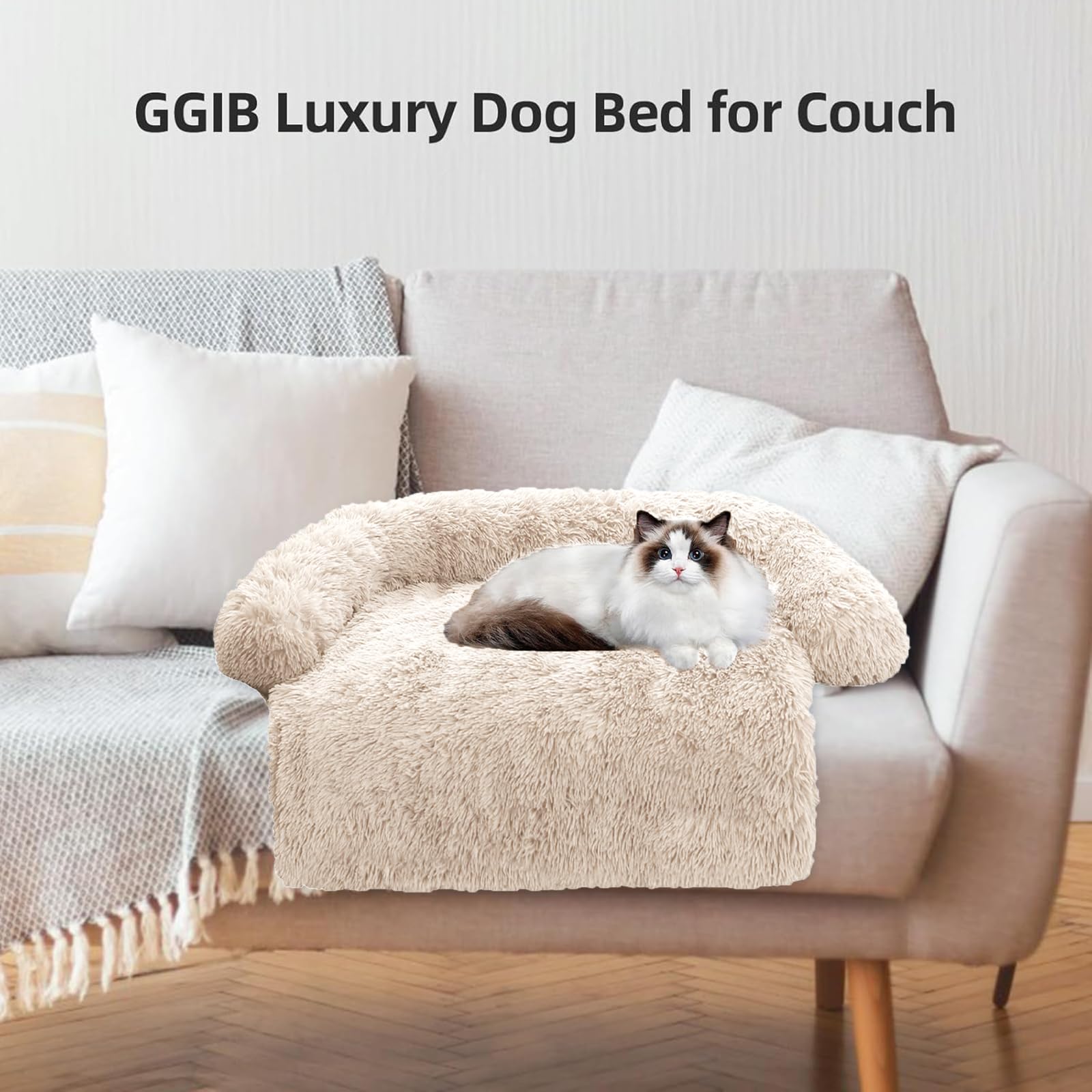 Calming Dog Bed Fluffy Plush Dog Mat For Furniture Protector With Removable Washable Cover For Large Medium Small Dogs And Cats (Xs(31“X23.5”X5), Camel)