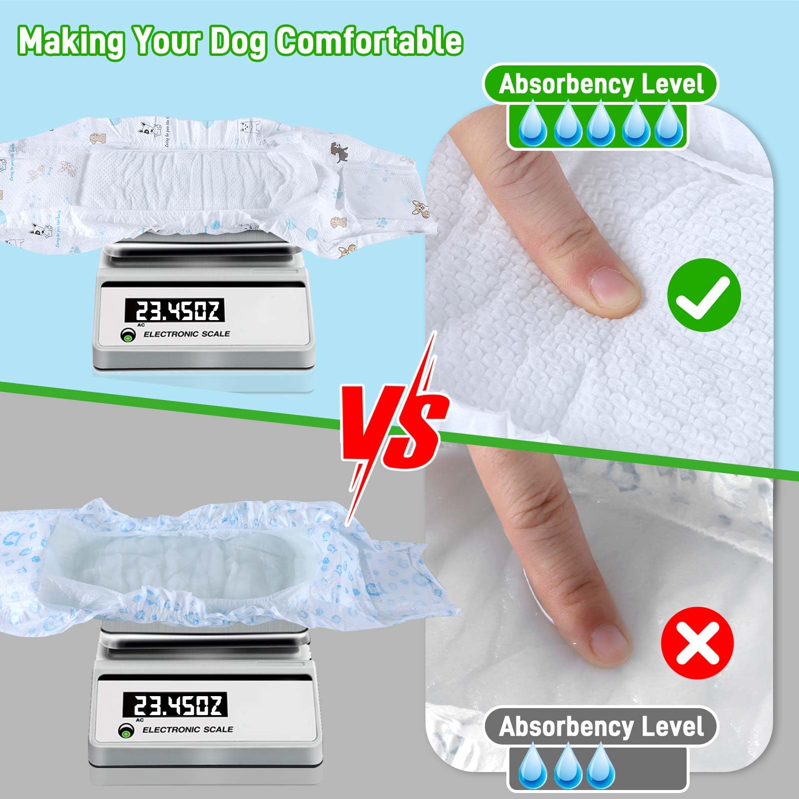 SkyLion Dog Diapers Male, Disposable, Super Absorbent, Medium Size, 50 Count, Leak Proof, Ultra Dry, Polycotton, White