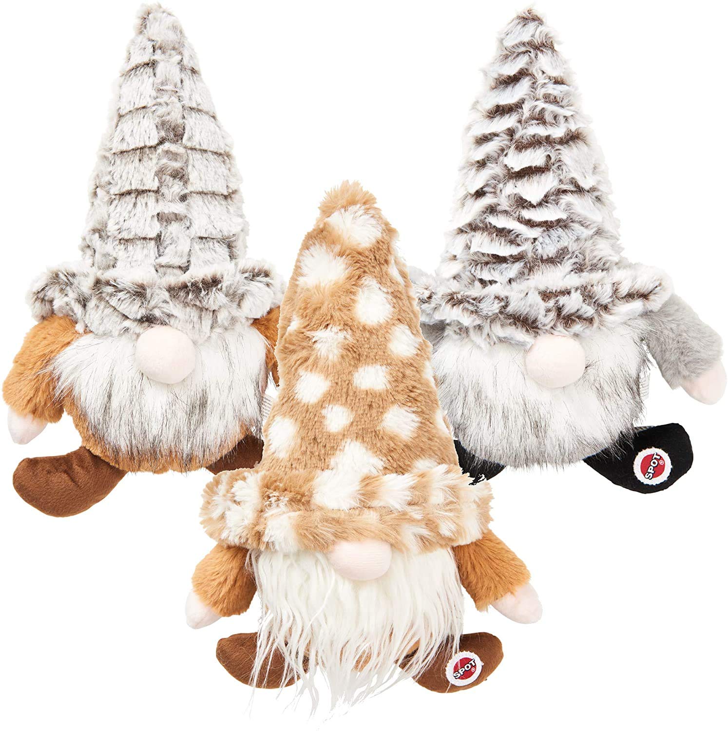 Spot Ethical Products 3 Pack Of Woodsy Gnome Plush Dog Toys, 12 Inch, Assorted Colors, With Squeakers